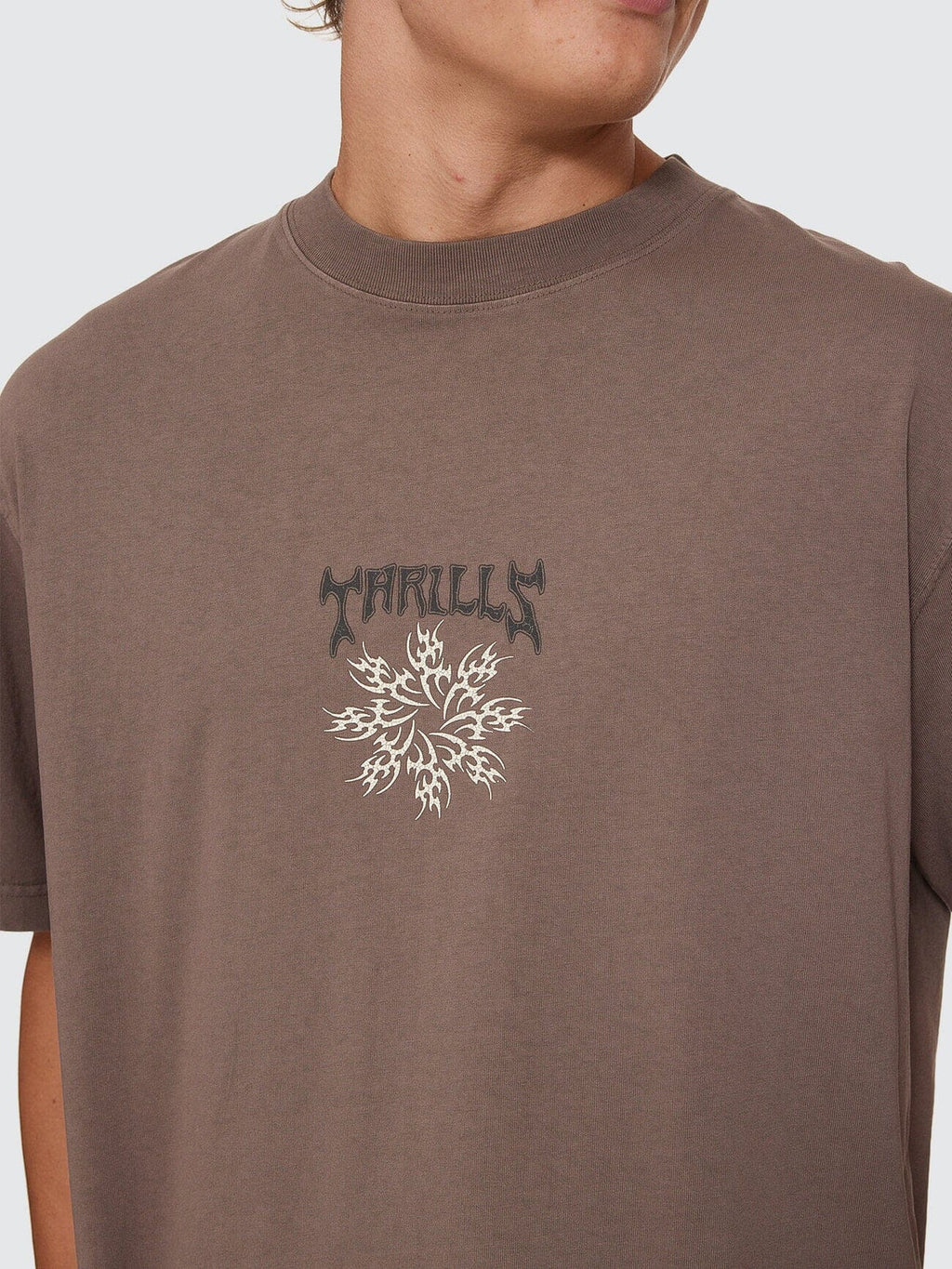 Thrills Co Stagger Oversize Box Crop Tee - Clay Smoke