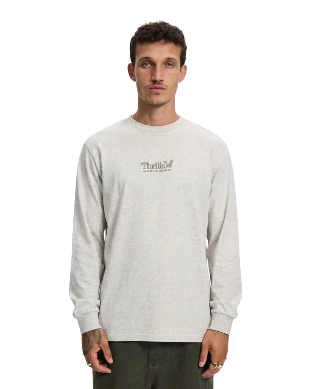 Thrills Co Thrills Workwear Embro Long Sleeve Merch Tee - Snow Marle
