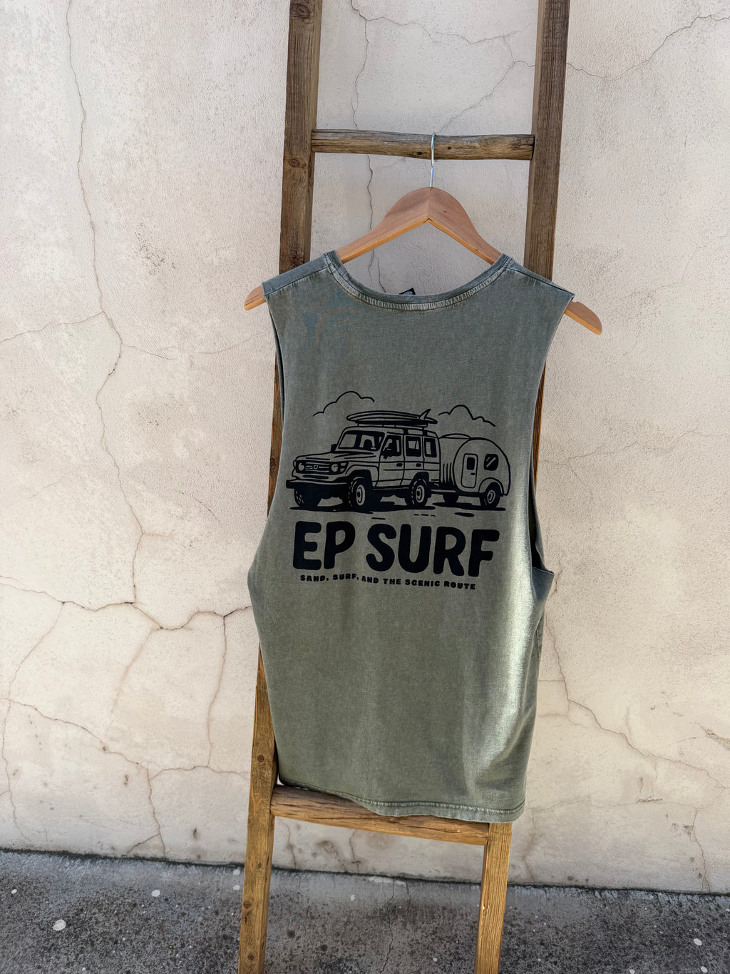 EP SURF Mens Troopy Muscle Tank - Moss Stonewash/Black