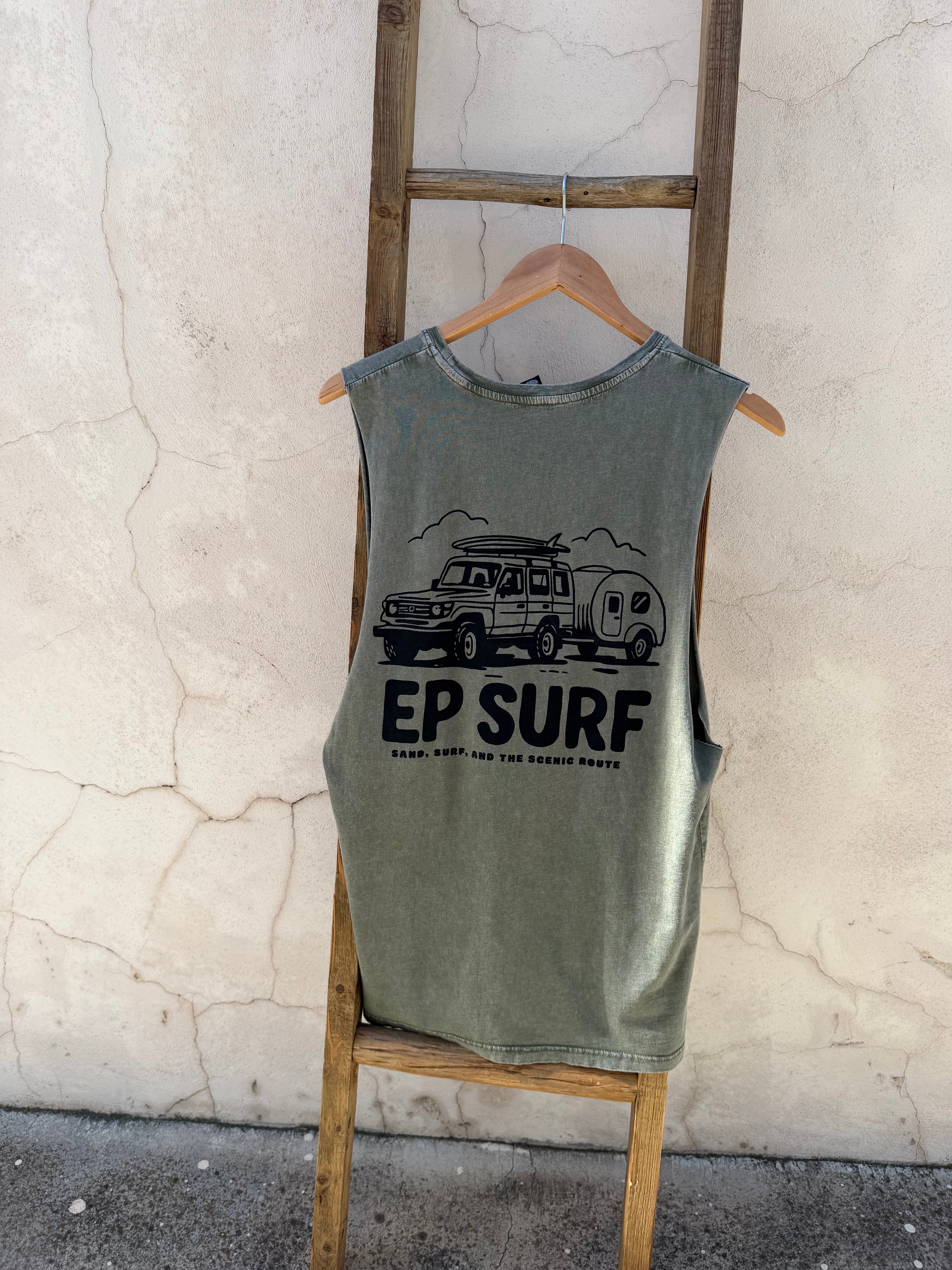 EP SURF Mens Troopy Muscle Tank - Moss Stonewash/Black