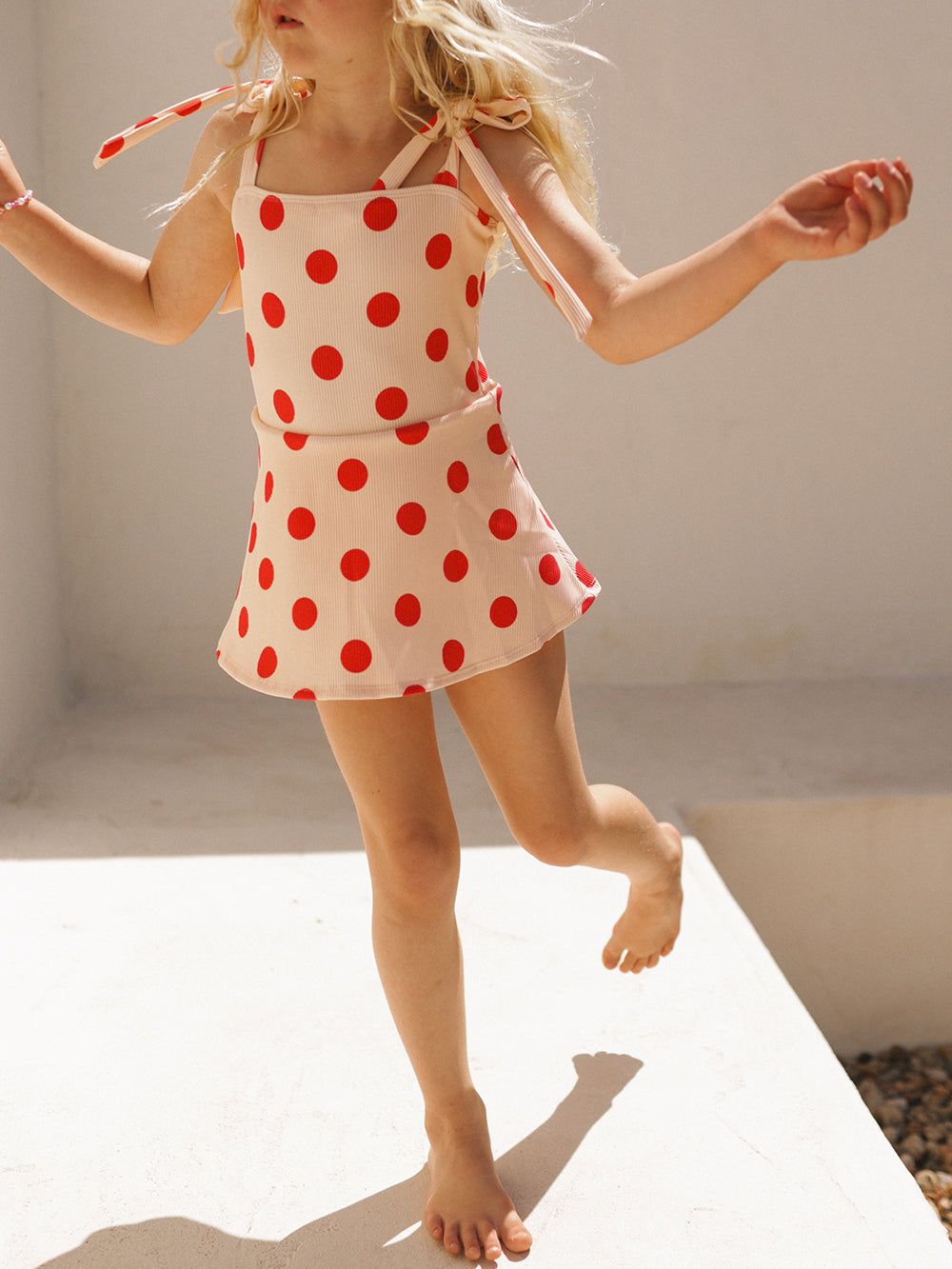 Small Swim Club Red Polka Swim Dress in Polka