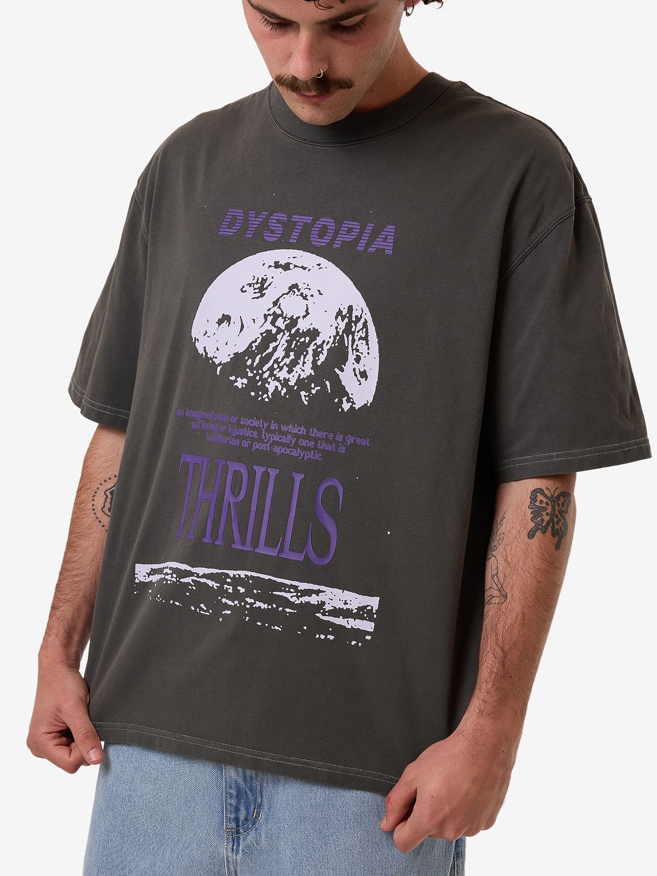 Thrills Dystopia Box Fit Oversize Short Tee - Merch Black in Merch Black