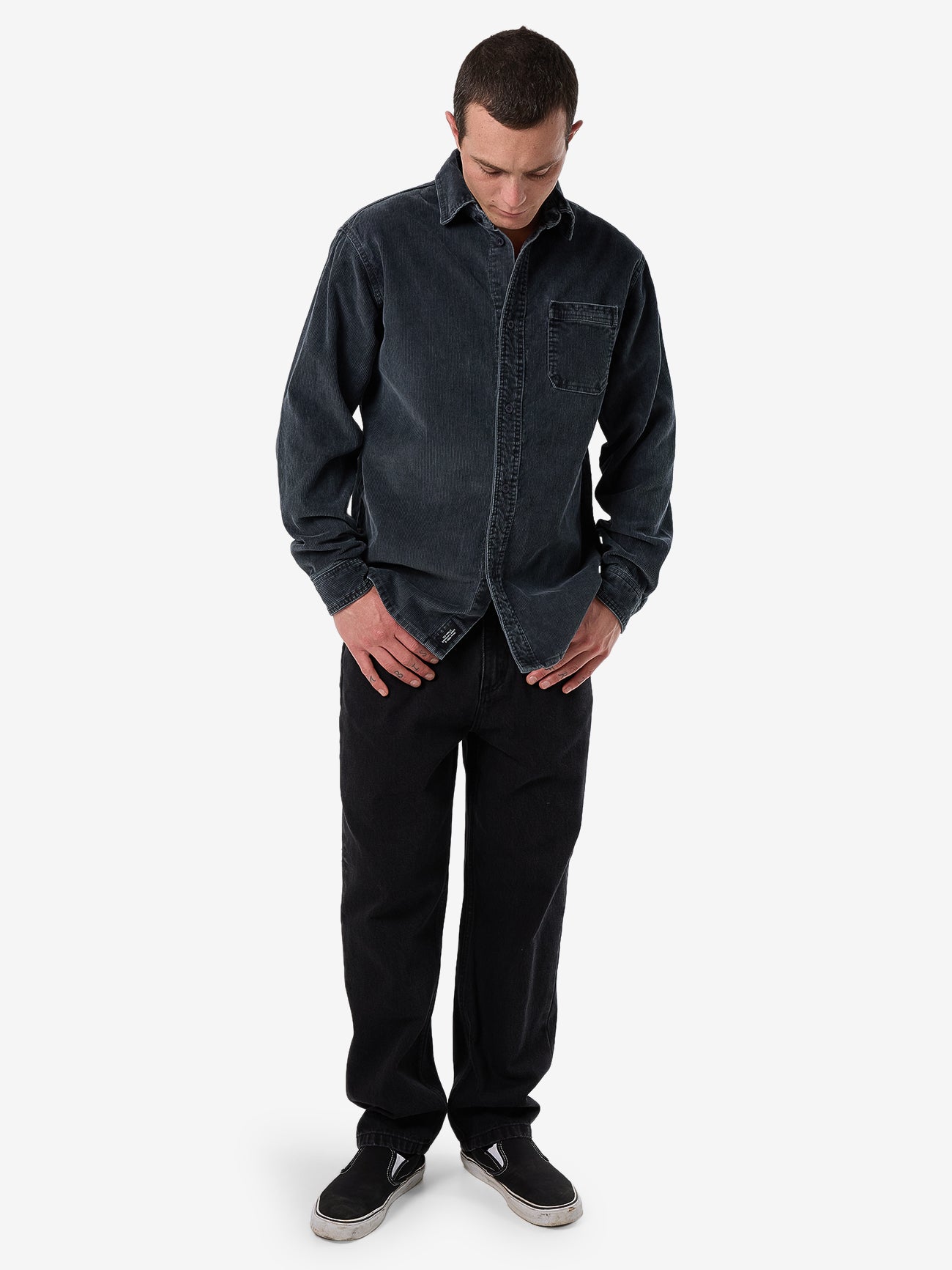 Thrills Thrills Union Cord Work Long Sleeve Shirt - Ebony in Ebony