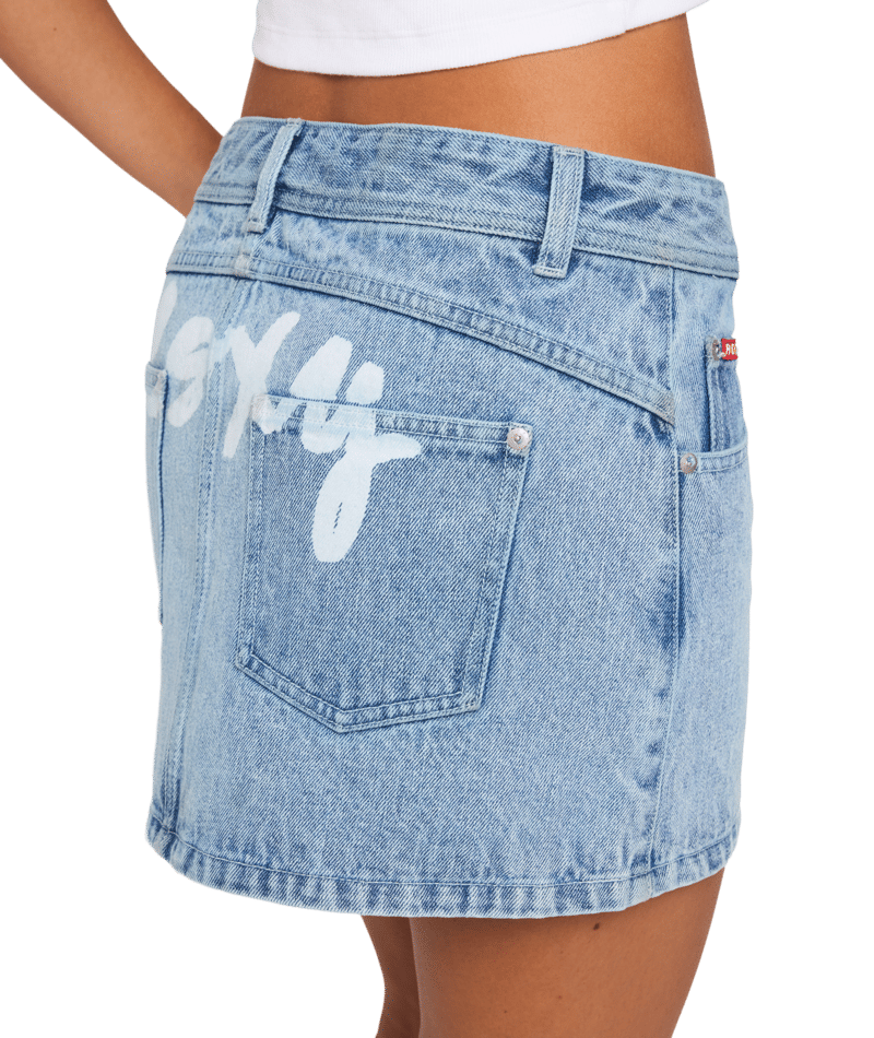Roxy Backslider Bleach Denim Skirt in BLUE FADE