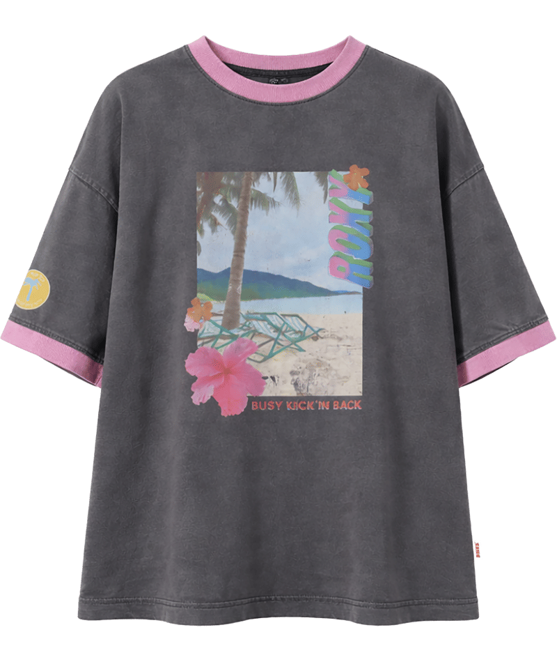 Roxy Bold Heart Oversized Tee in MID GREY
