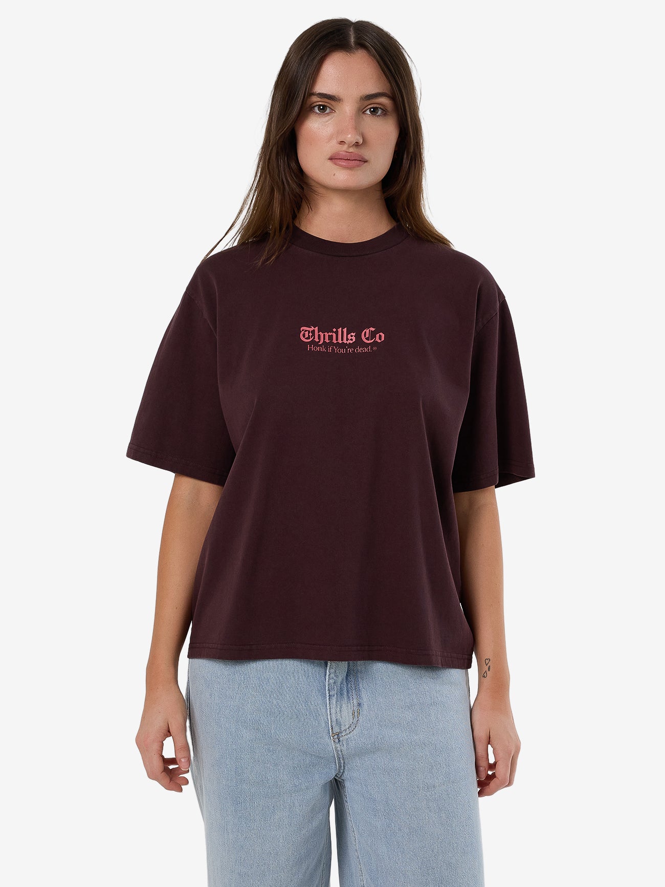 Thrills Lighten Up Square Tee - Deep Plum in Deep Plum