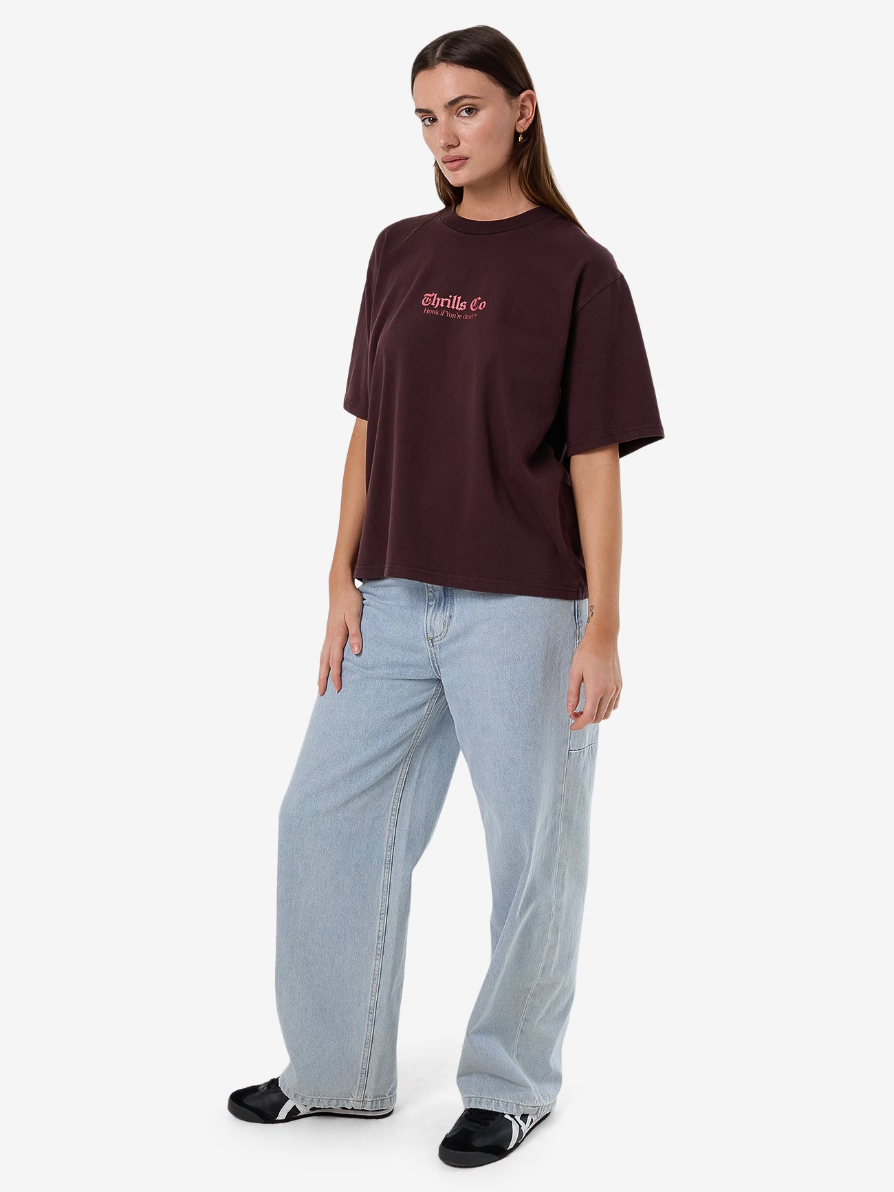 Thrills Lighten Up Square Tee - Deep Plum in Deep Plum