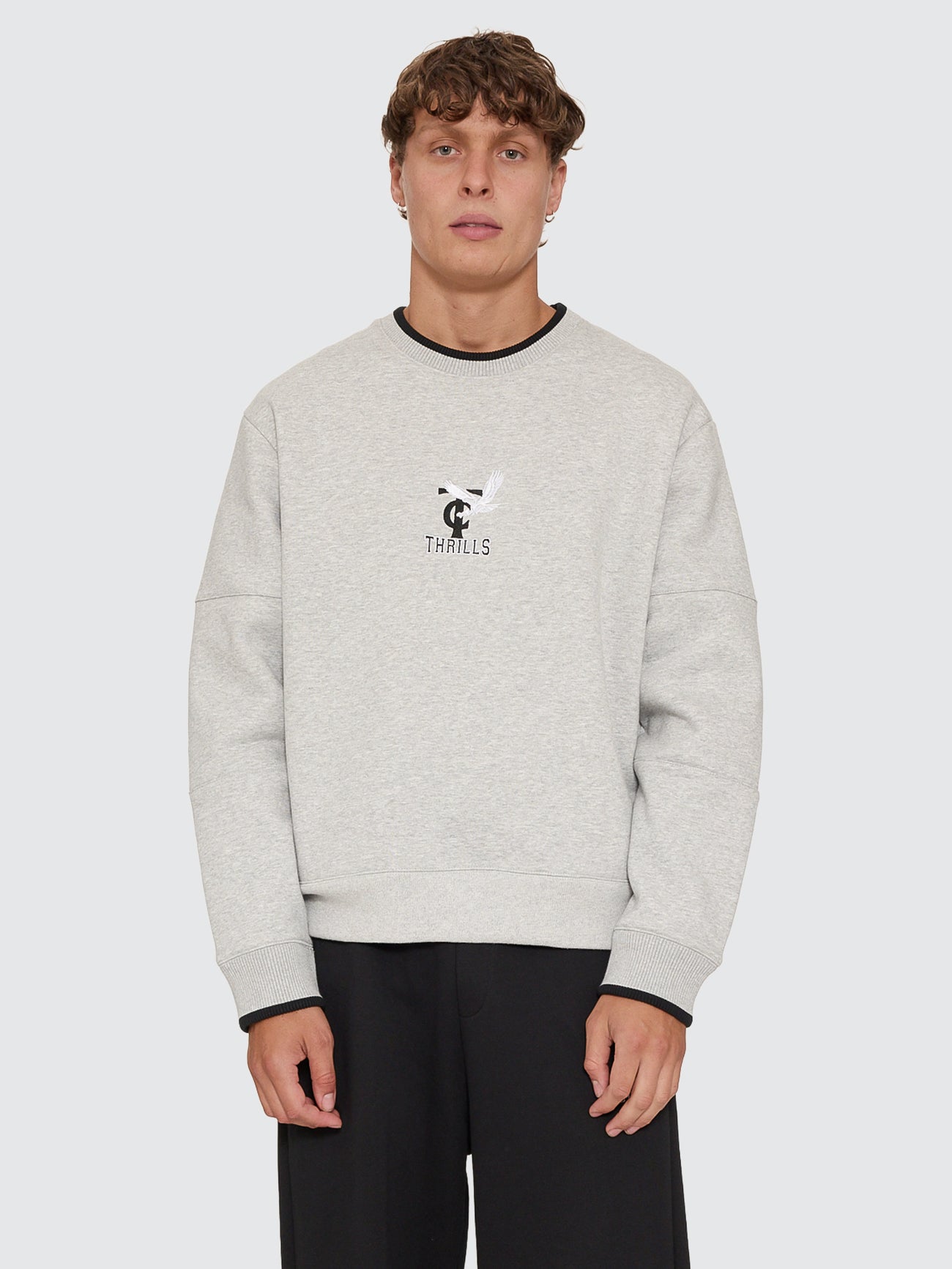 Thrills Co A Grade Box Crop Crew - Grey Marle in Grey Marle