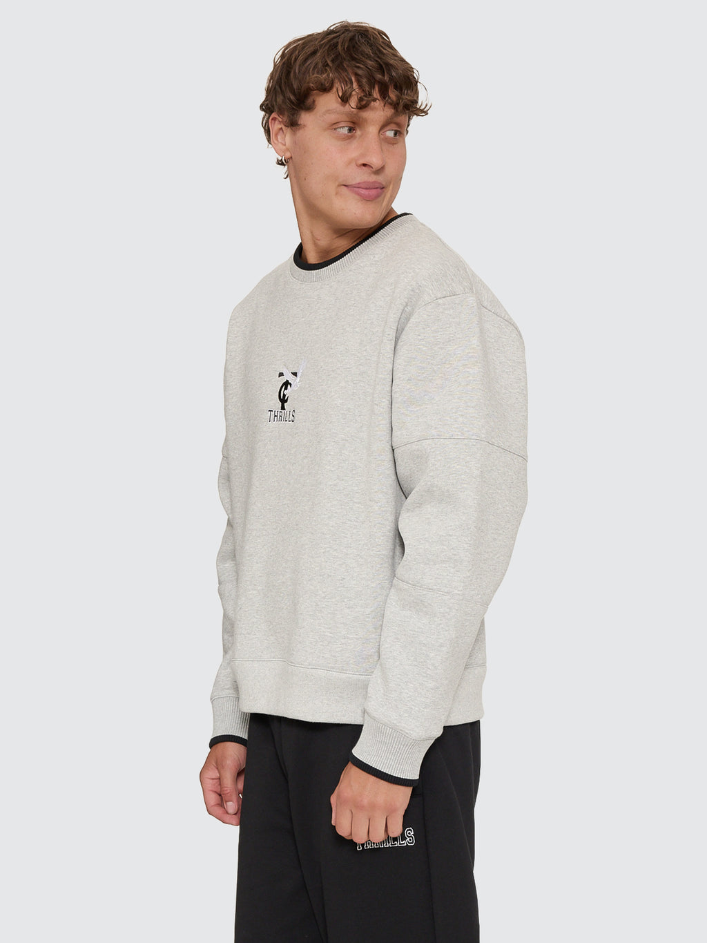 Thrills Co A Grade Box Crop Crew - Grey Marle in Grey Marle