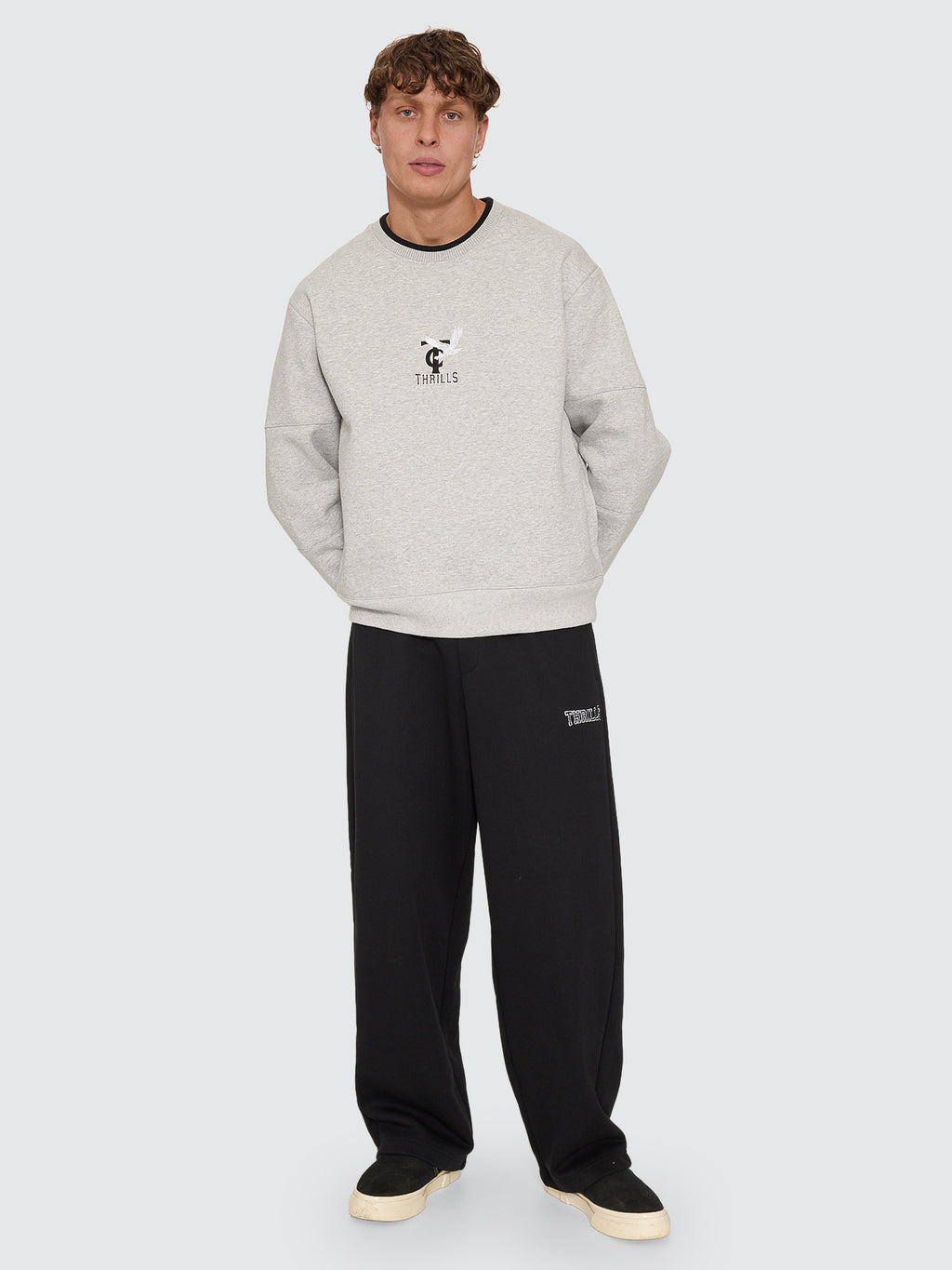 Thrills Co A Grade Box Crop Crew - Grey Marle in Grey Marle