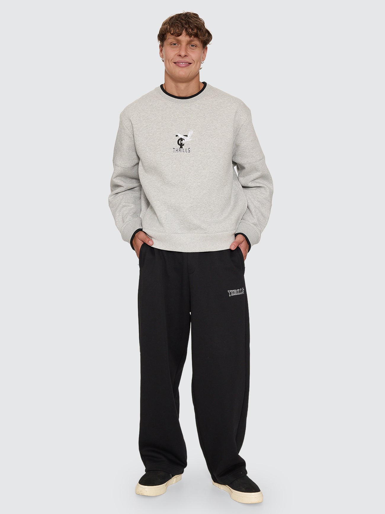 Thrills Co A Grade Box Crop Crew - Grey Marle in Grey Marle