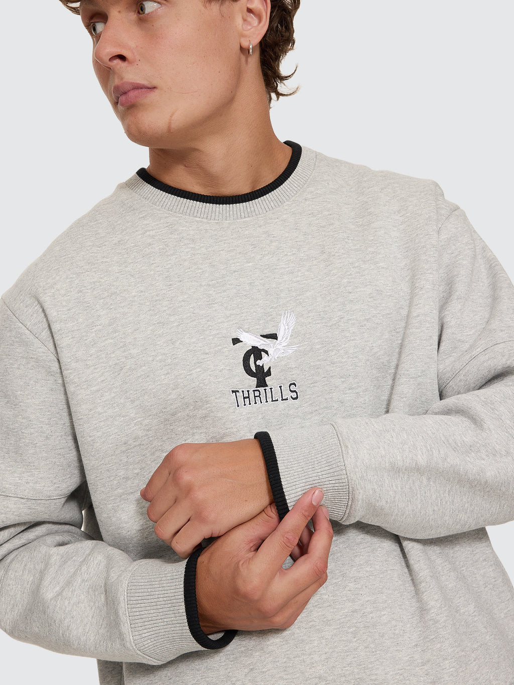 Thrills Co A Grade Box Crop Crew - Grey Marle in Grey Marle