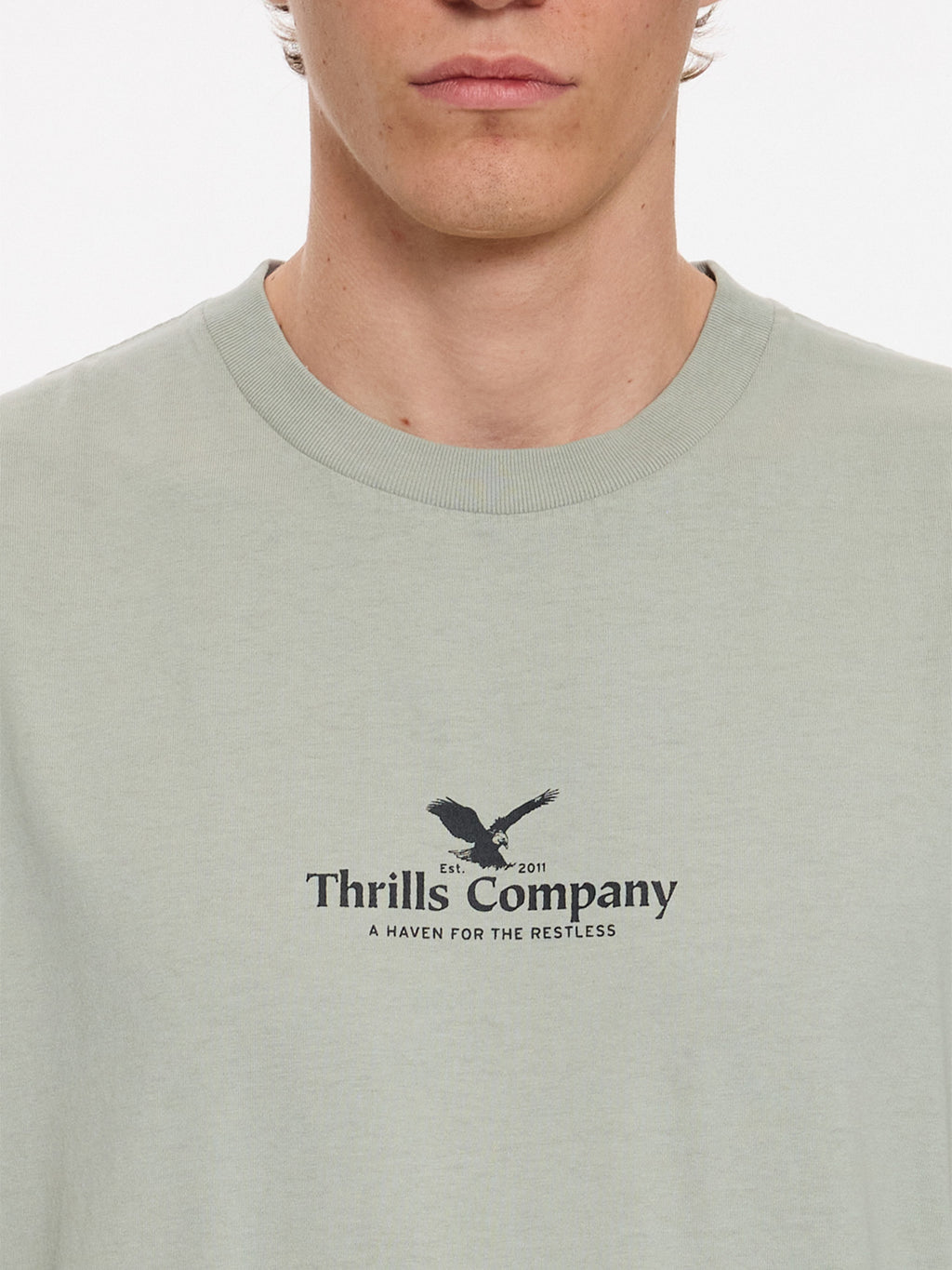 Thrills Co A Haven For The Restless Merch Fit Muscle Tee - Dirty Sage in Dirty Sage