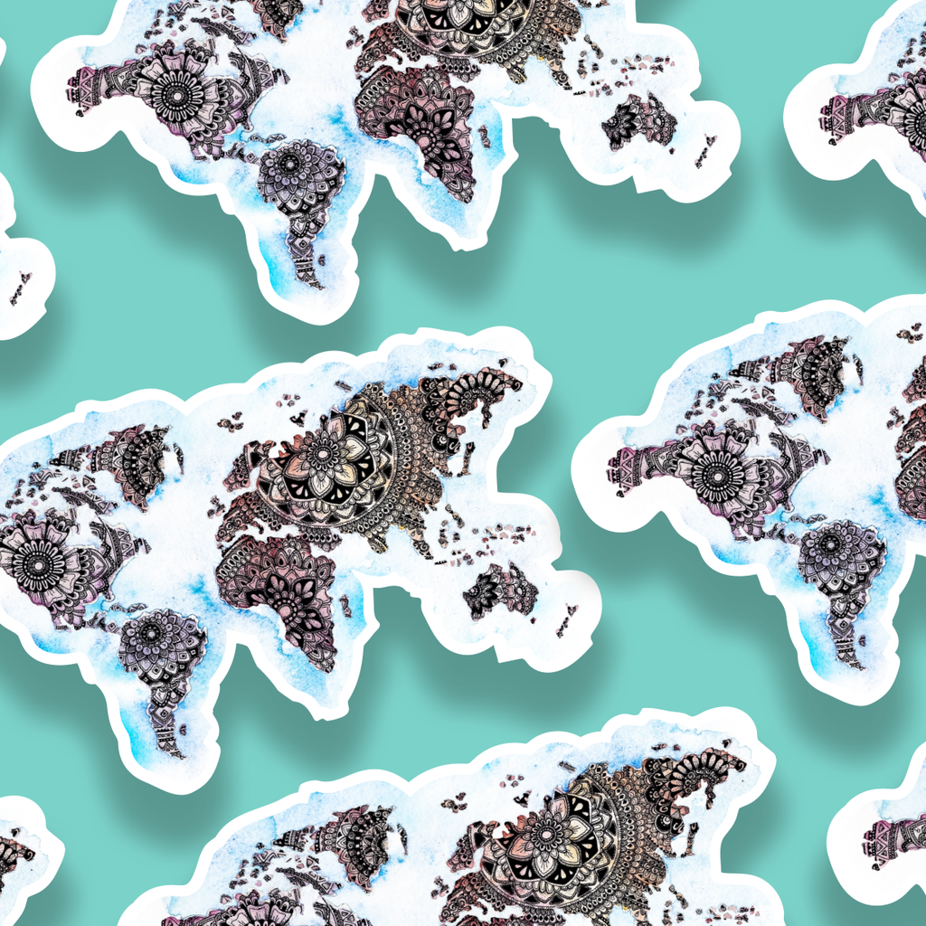Trevena & Co World Map Mandala Watercolour Vinyl Sticker in Single