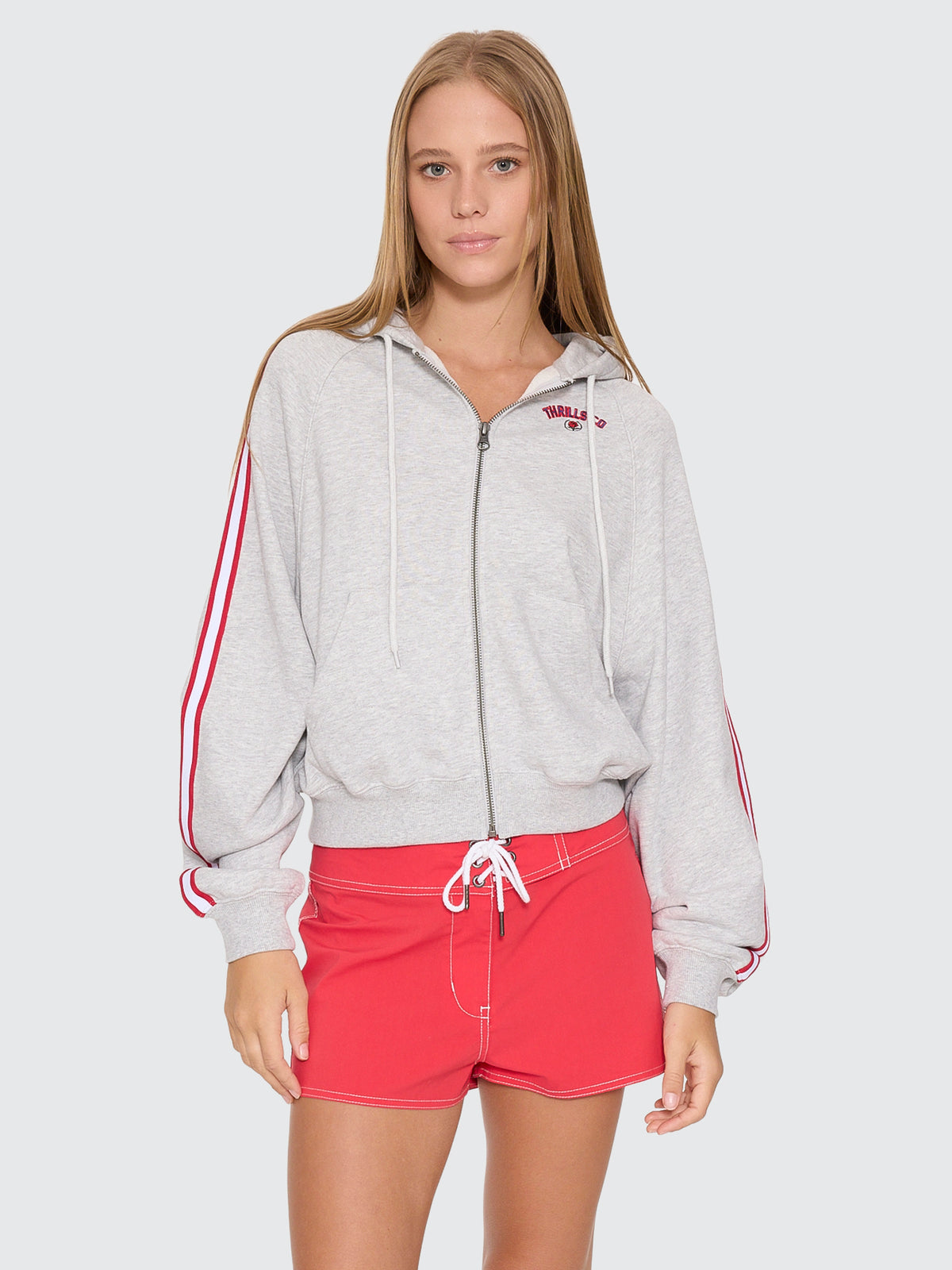 Thrills Co Tournament Of Roses Zip Hood Fleece - Snow Marle in Snow Marle