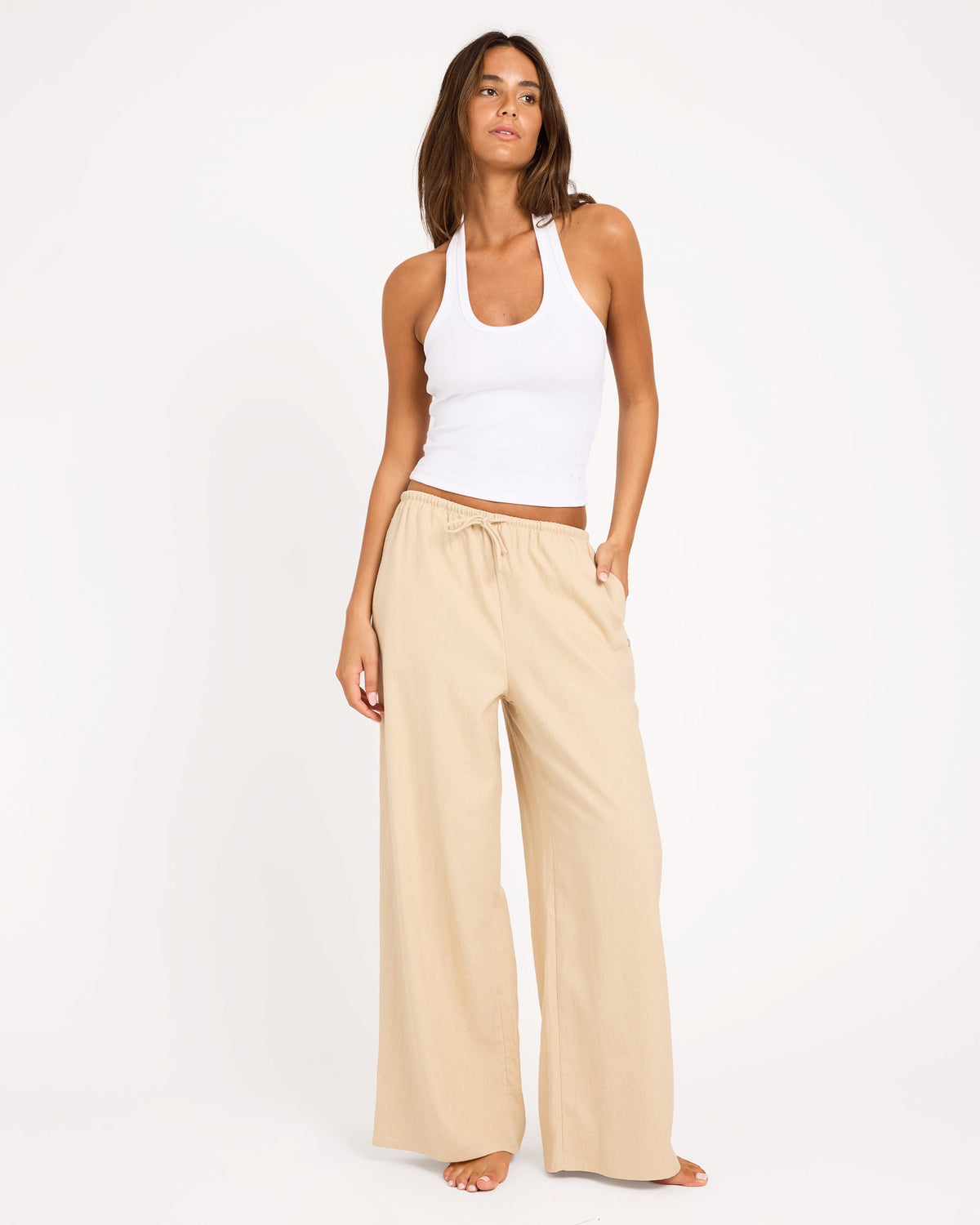 Roxy Womens Lolani Elastic Waist Pants in Pebble