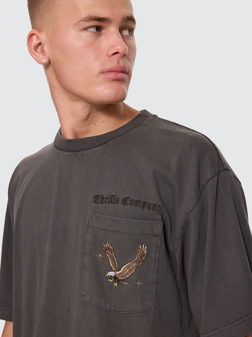 Thrills Co Seen & Heard Oversize Pocket Tee - Dark Merch Black in Dark Merch Black