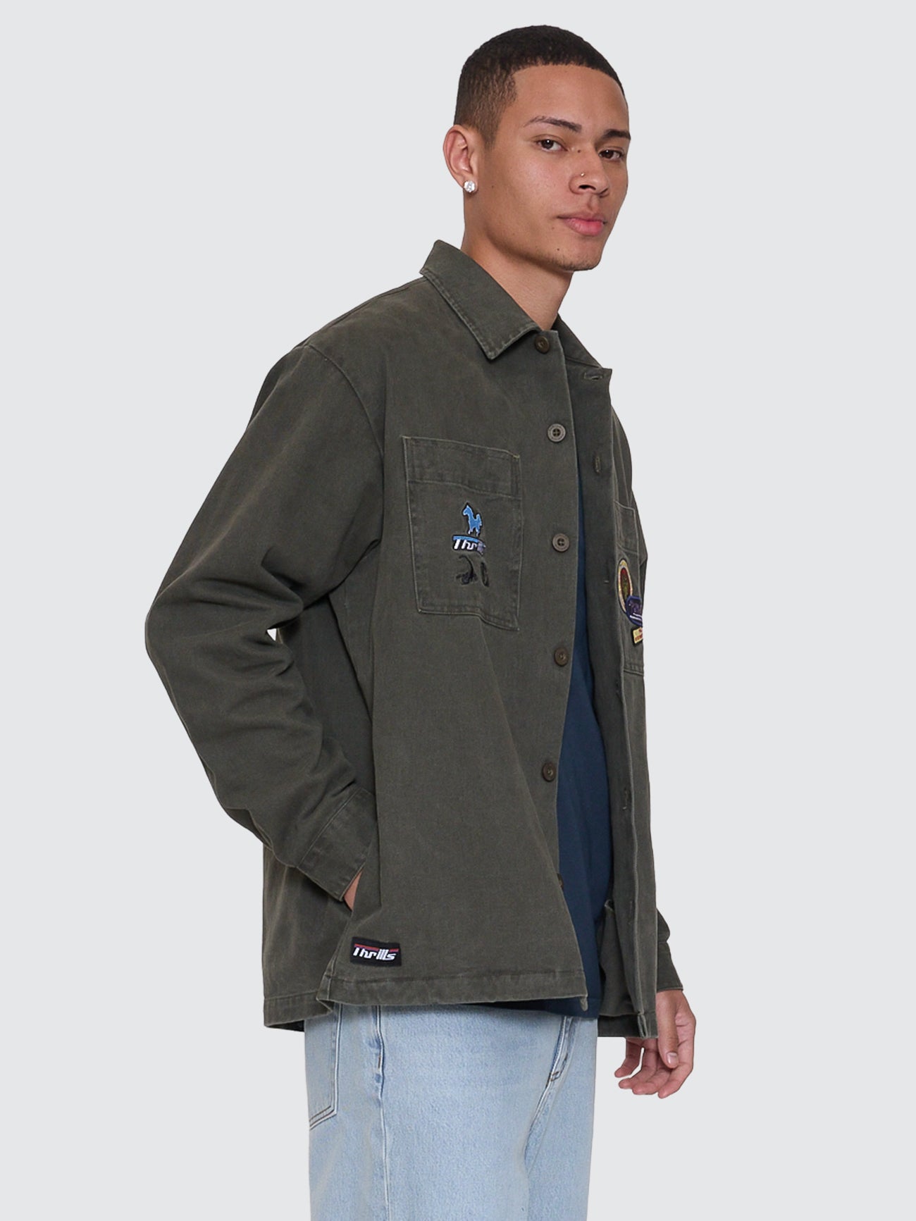 Thrills Co Against All Odds Cropped Overshirt - Oil Green in Oil Green