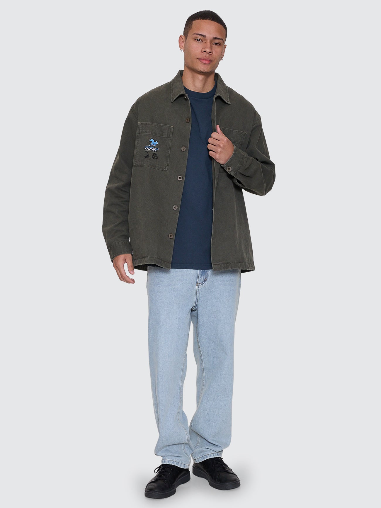 Thrills Co Against All Odds Cropped Overshirt - Oil Green in Oil Green