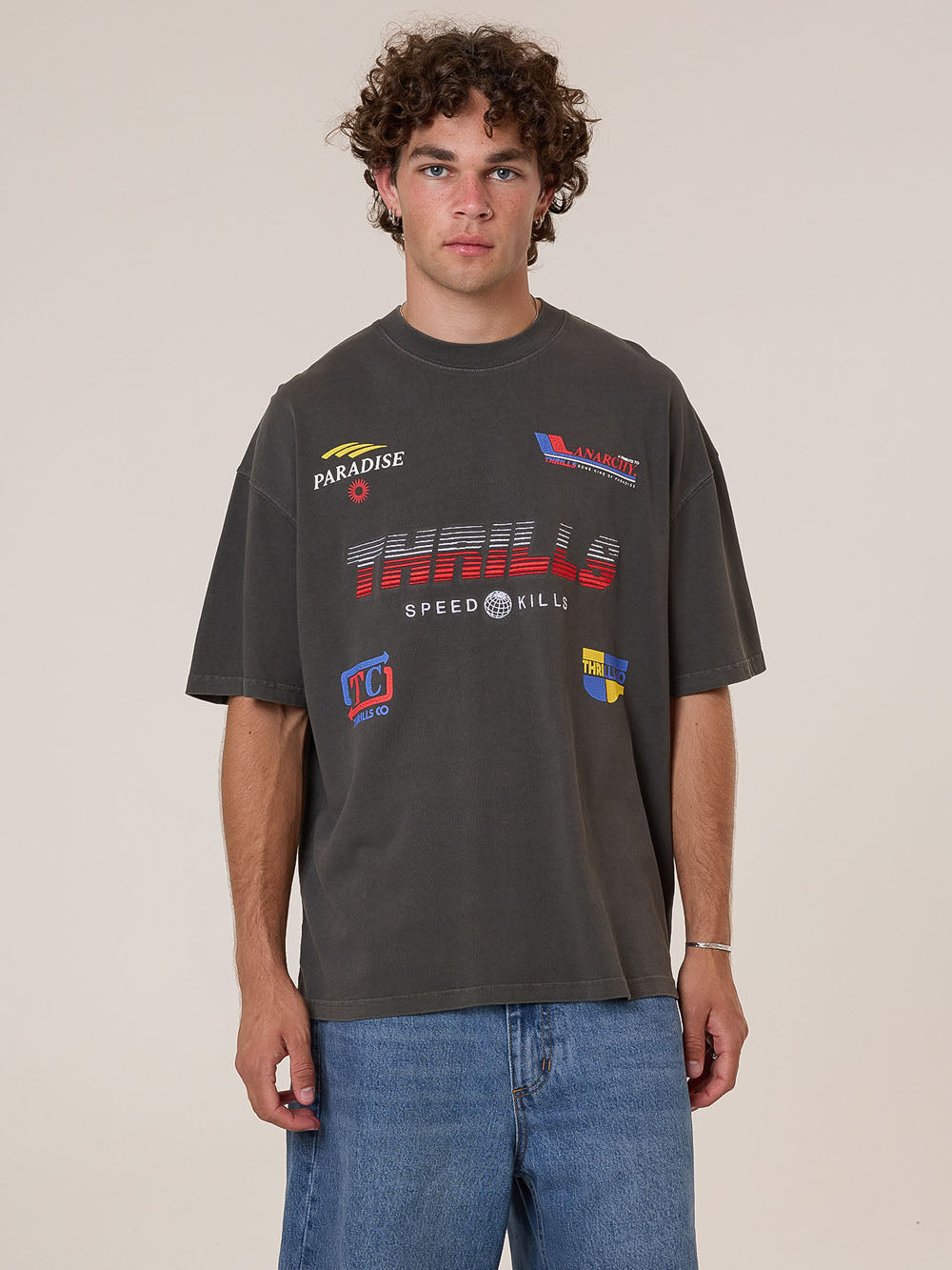 Thrills Co Anarchy In Paradise Box Fit Oversize Tee - Merch Black in Merch Black