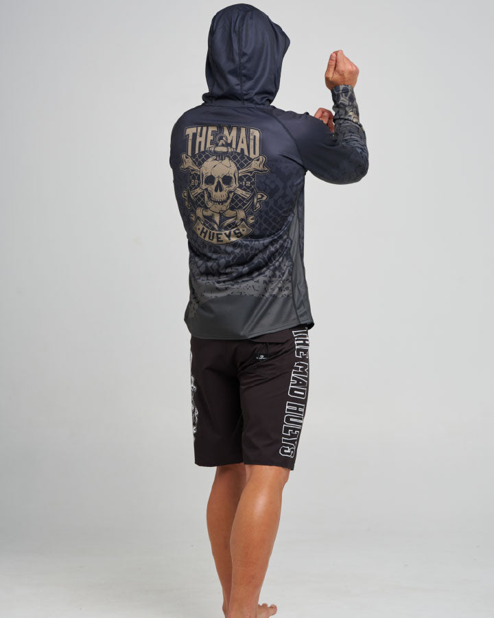 The Mad Hueys Anchor Skull | Upf 50+ Hooded Mask Fishing Jersey in OLIVE