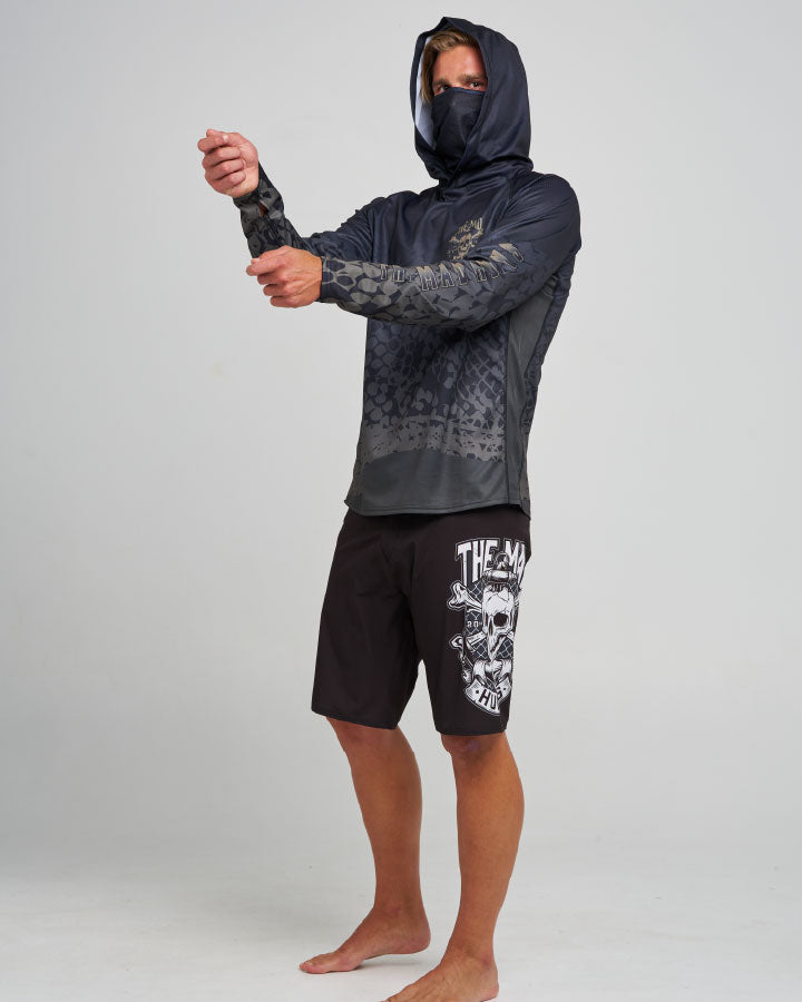 The Mad Hueys Anchor Skull | Upf 50+ Hooded Mask Fishing Jersey in OLIVE
