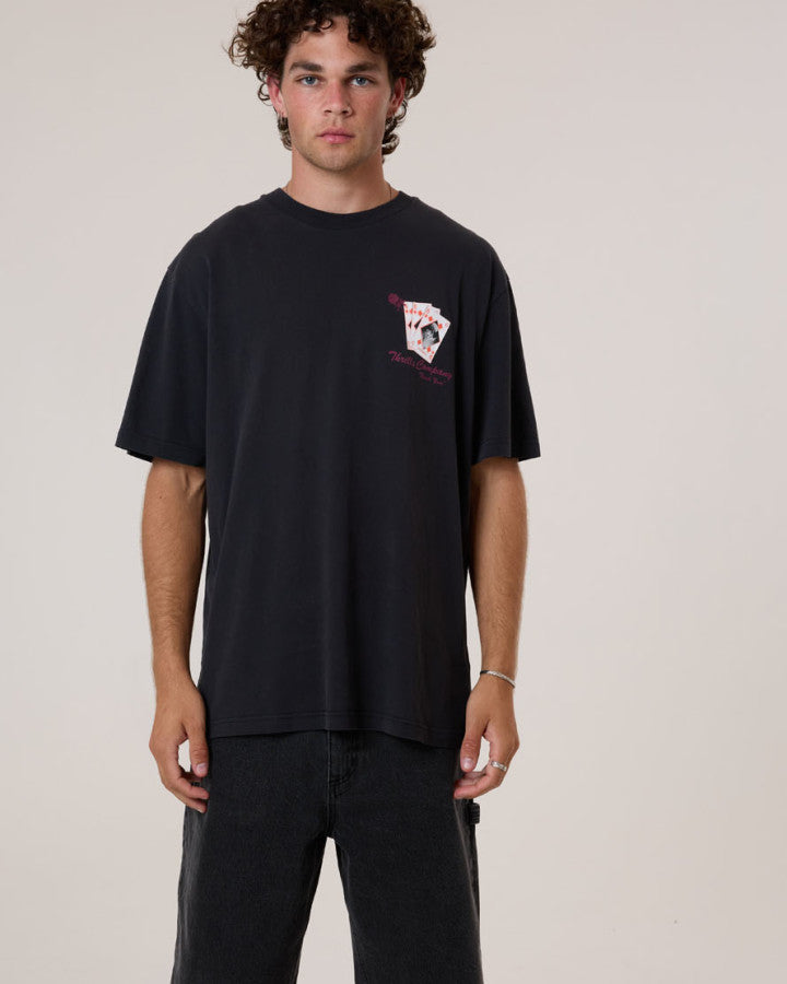 Thrills Appreciation Box Fit Oversize Cropped Tee - Washed Black in Washed Black