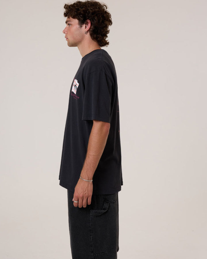 Thrills Appreciation Box Fit Oversize Cropped Tee - Washed Black in Washed Black