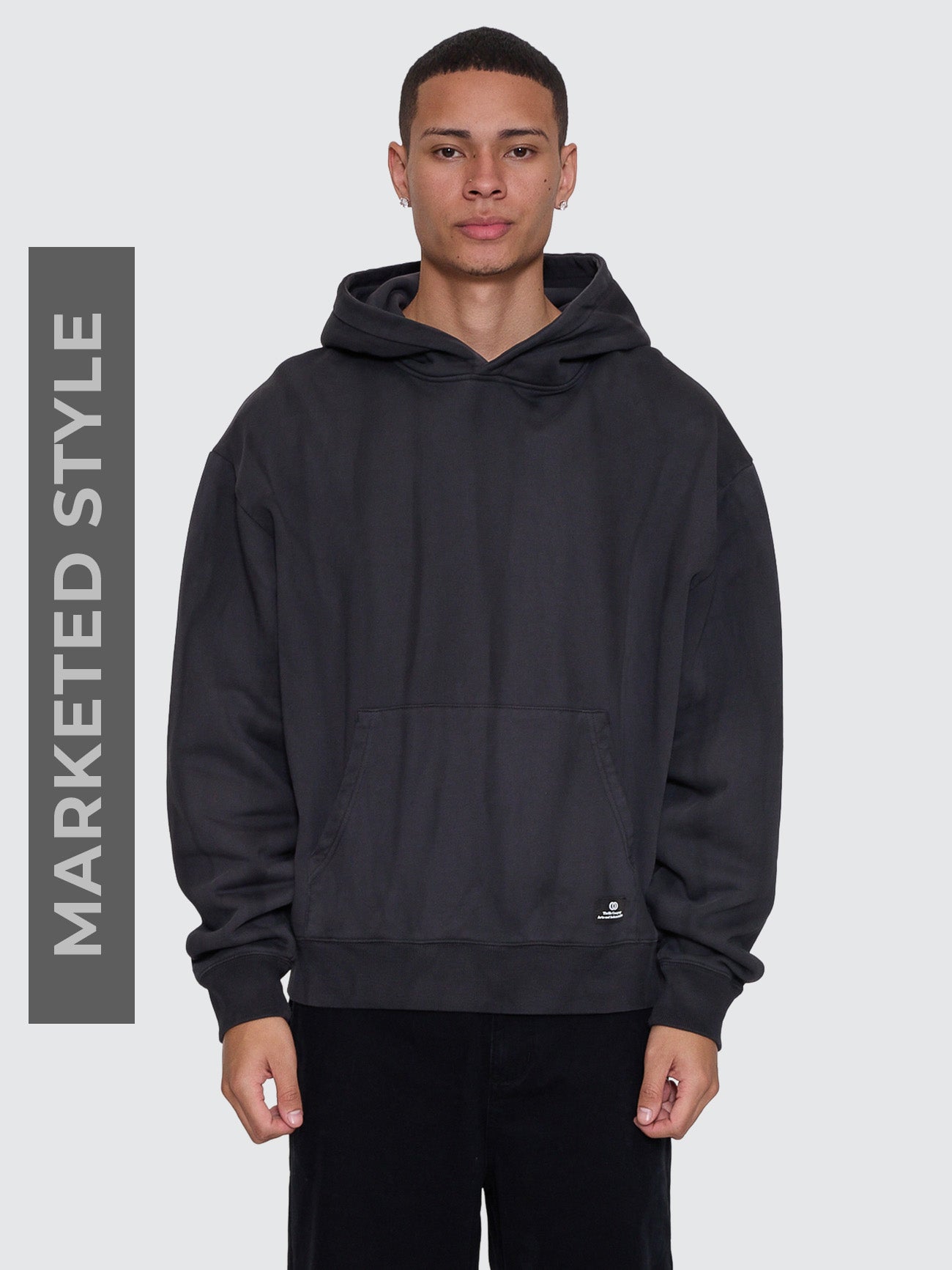 Thrills Co Arts & Industrial Slouch Pull On Cropped Hood - Sunfade Bleach Dark Charcoal in Sunfade Bleach Dark Charcoal