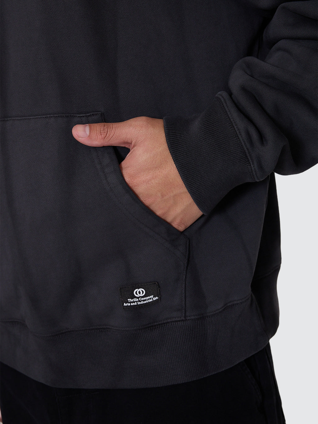 Thrills Co Arts & Industrial Slouch Pull On Cropped Hood - Sunfade Bleach Dark Charcoal in Sunfade Bleach Dark Charcoal