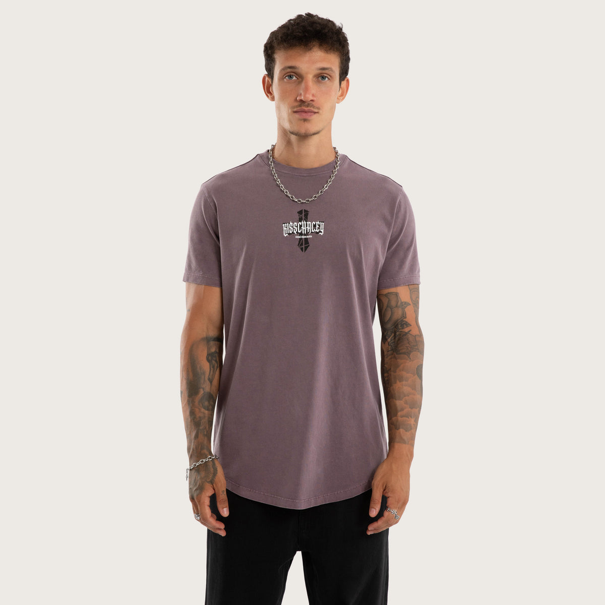Kiss Chacey Arcane Dual Curved Tee in Pigment Flint