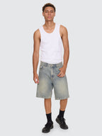 Thrills Co Filtered Mid Slacker Relaxed Long Denim Short - Granite Green Tint in Granite Green Tint