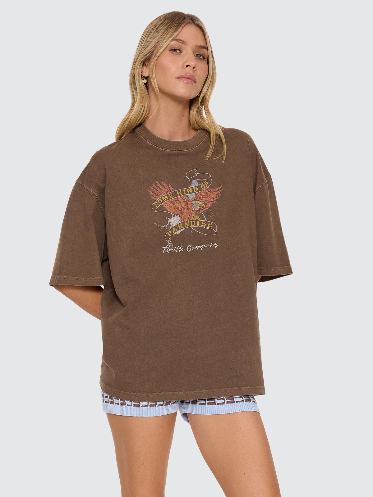 Thrills Co Banner Of Strength Oversized Tee - Cocoa in Cocoa