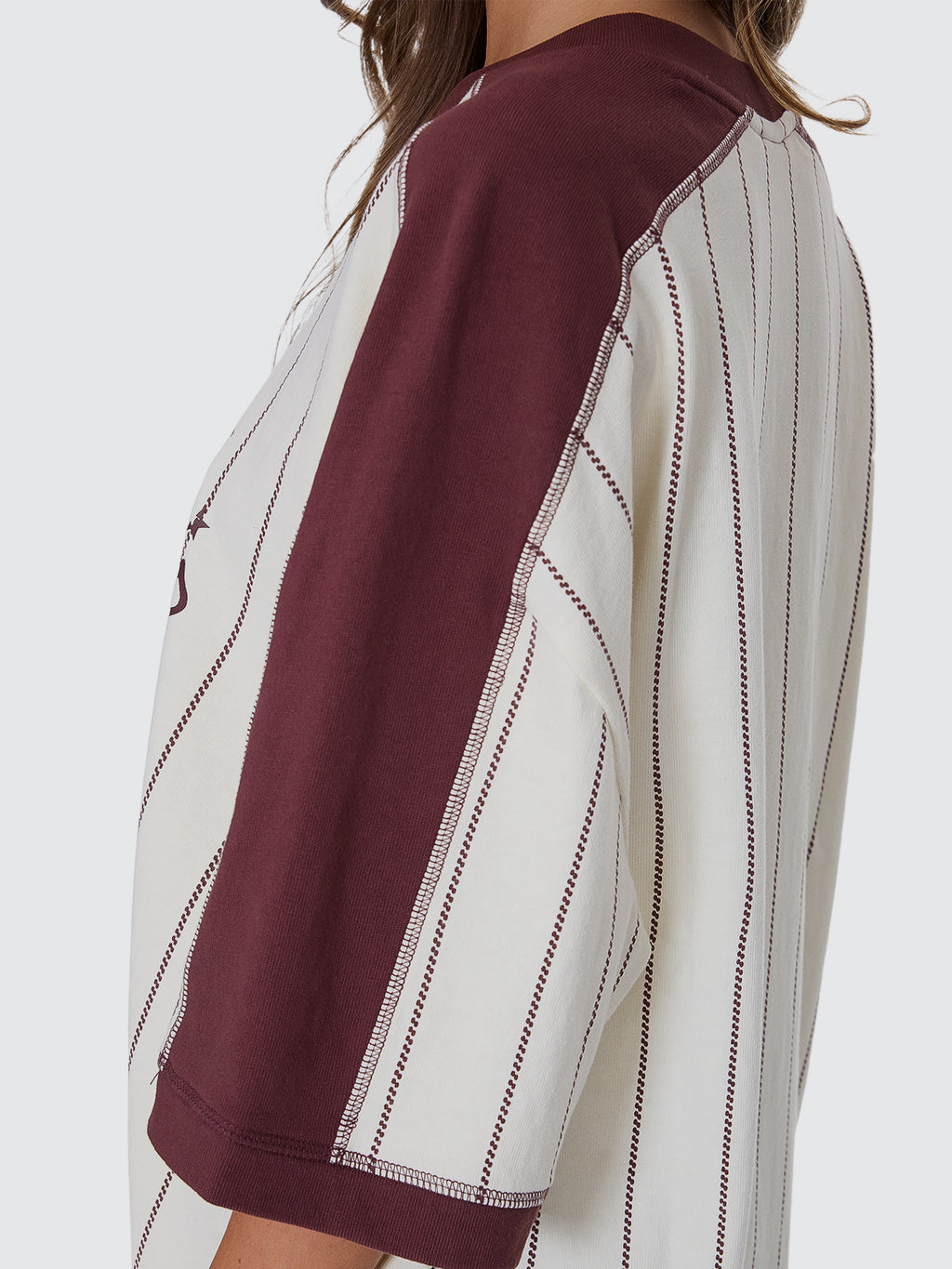 Thrills Co Baseline Stripe V-Neck Oversized Tee - Butter Cream in Butter Cream