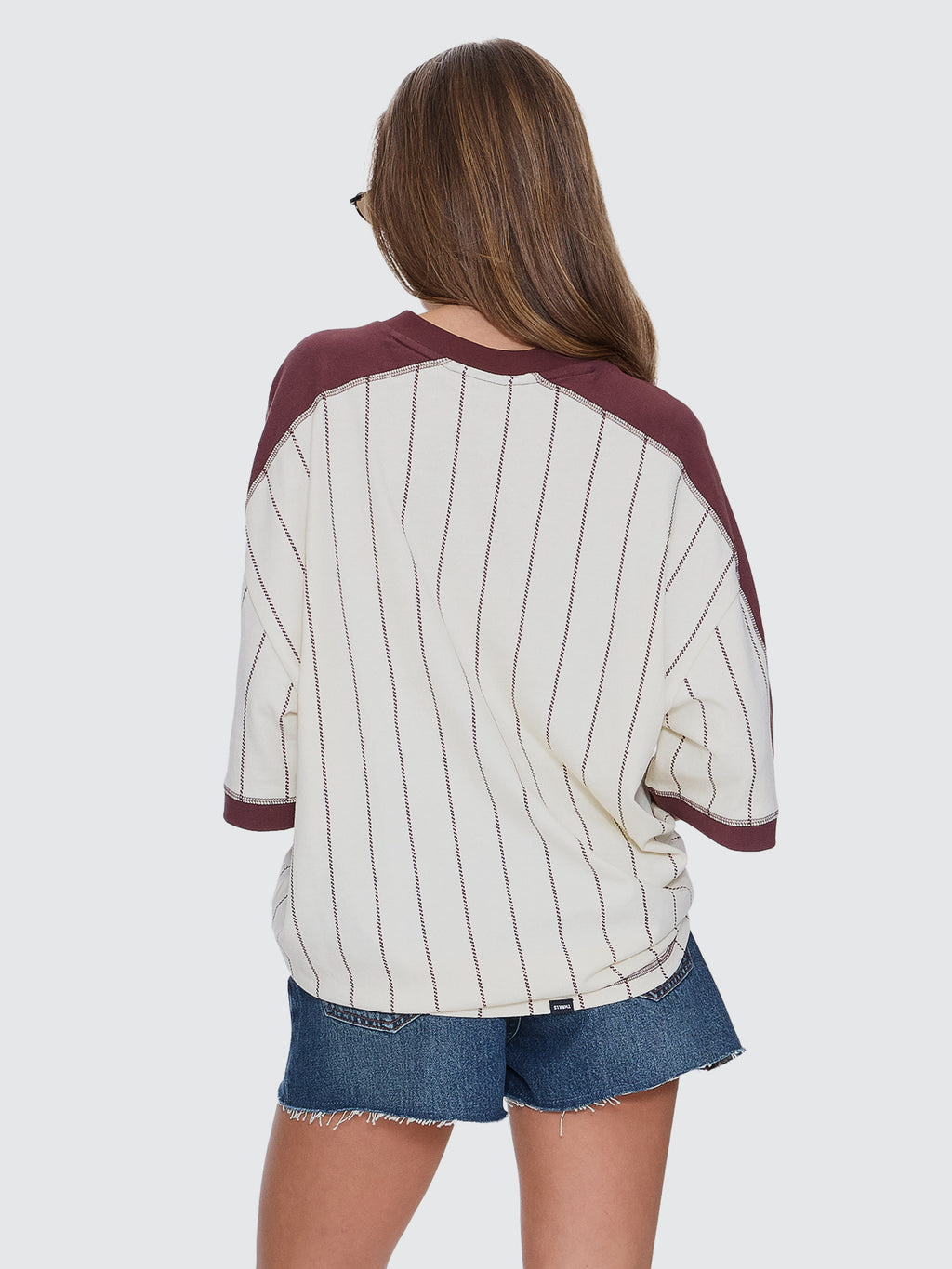 Thrills Co Baseline Stripe V-Neck Oversized Tee - Butter Cream in Butter Cream