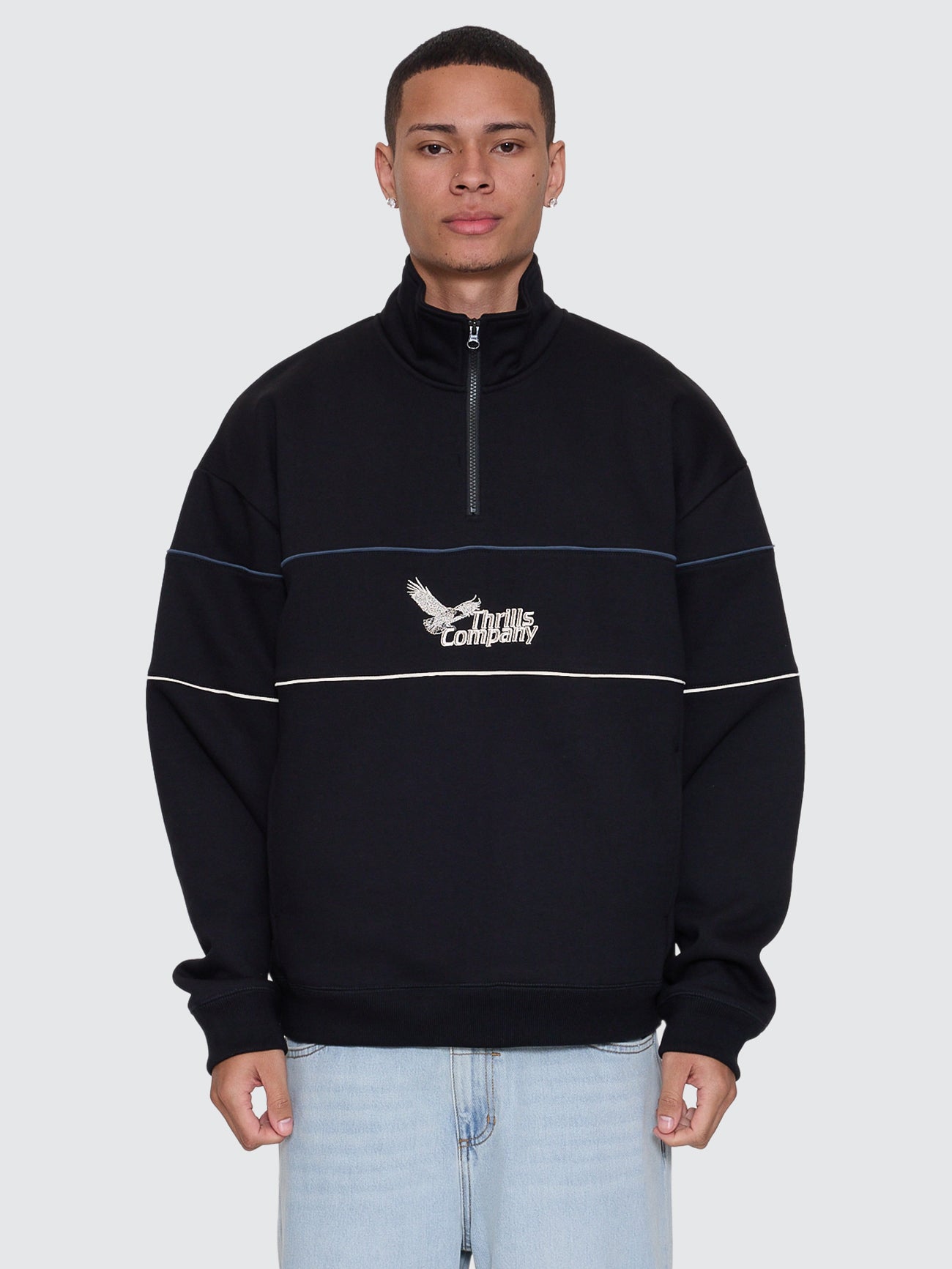 Thrills Co Between Chaos & Calm Quarter Zip Fleece - Black in Black