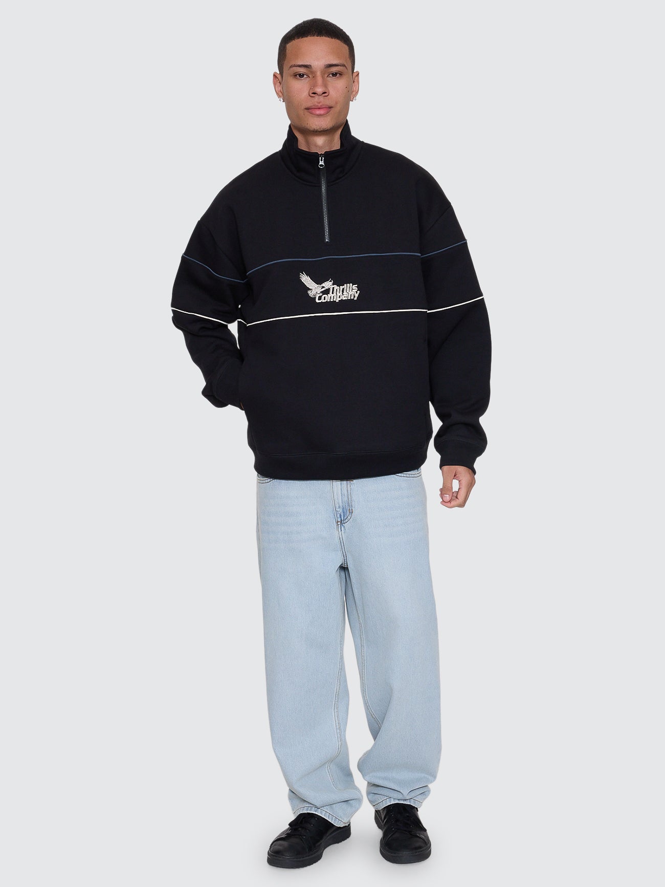Thrills Co Between Chaos & Calm Quarter Zip Fleece - Black in Black