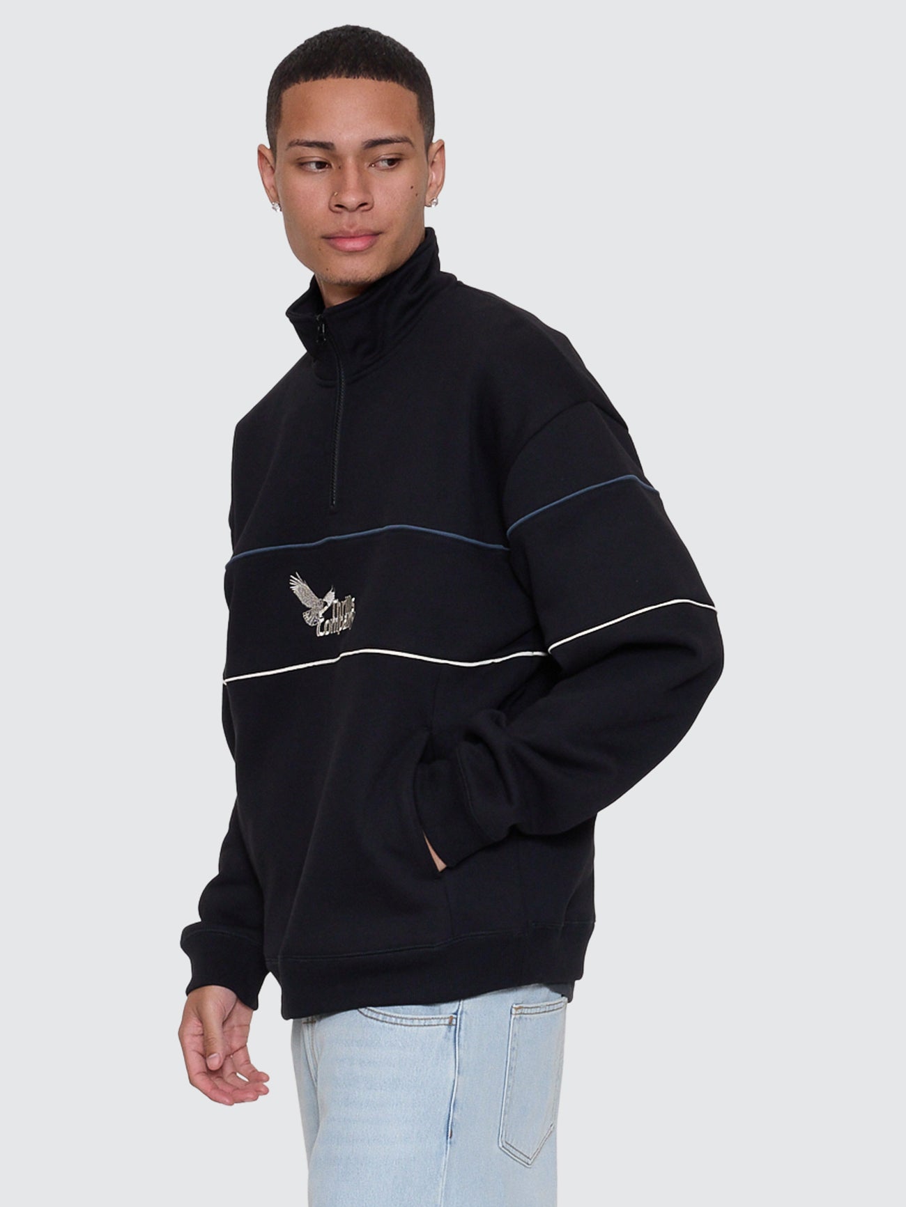 Thrills Co Between Chaos & Calm Quarter Zip Fleece - Black in Black