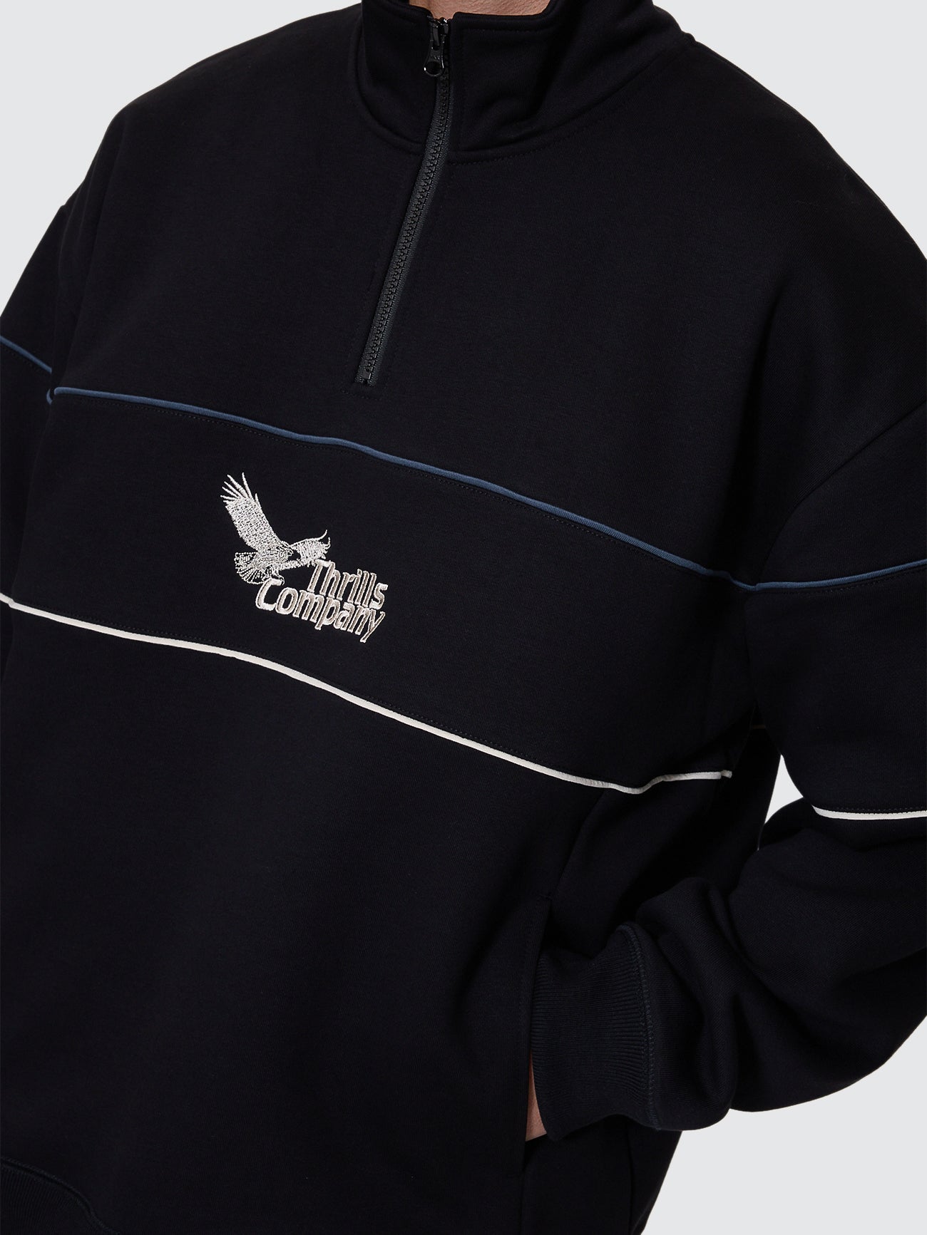 Thrills Co Between Chaos & Calm Quarter Zip Fleece - Black in Black