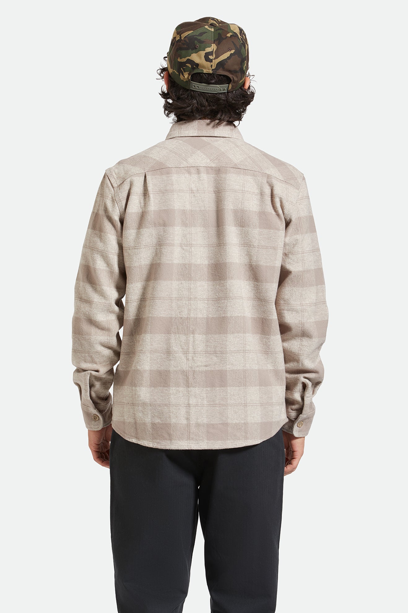 Brixton Bowery Heavy Weight L/S Flanne in OFF WHITE/CINDER GREY