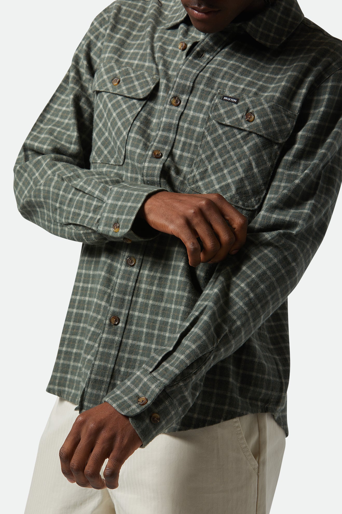 Brixton Bowery Lw Ultra Flannel in IVY GREEN/WHITECAP