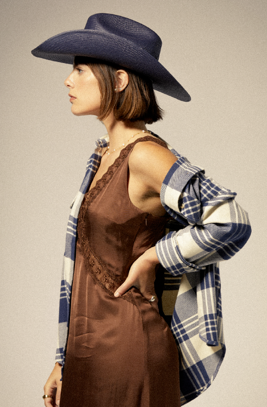 Brixton Bowery W Classic Flannel in AZURE BLUE/WHITECAP PLAID