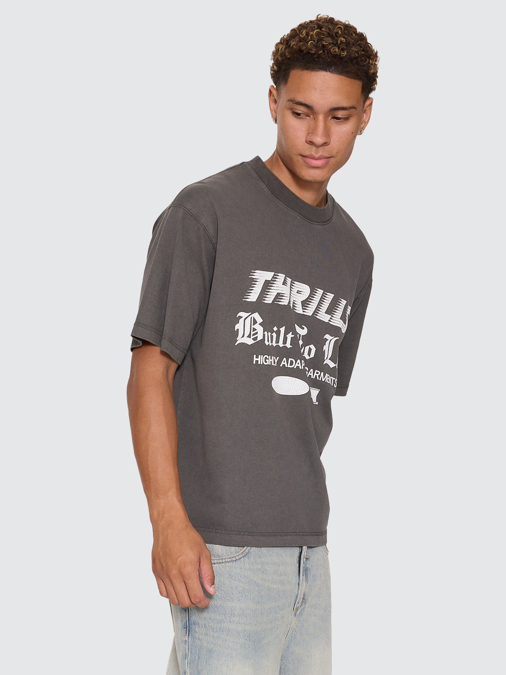 Thrills Co Built To Last Oversize Box Crop Tee - Merch Black in Merch Black