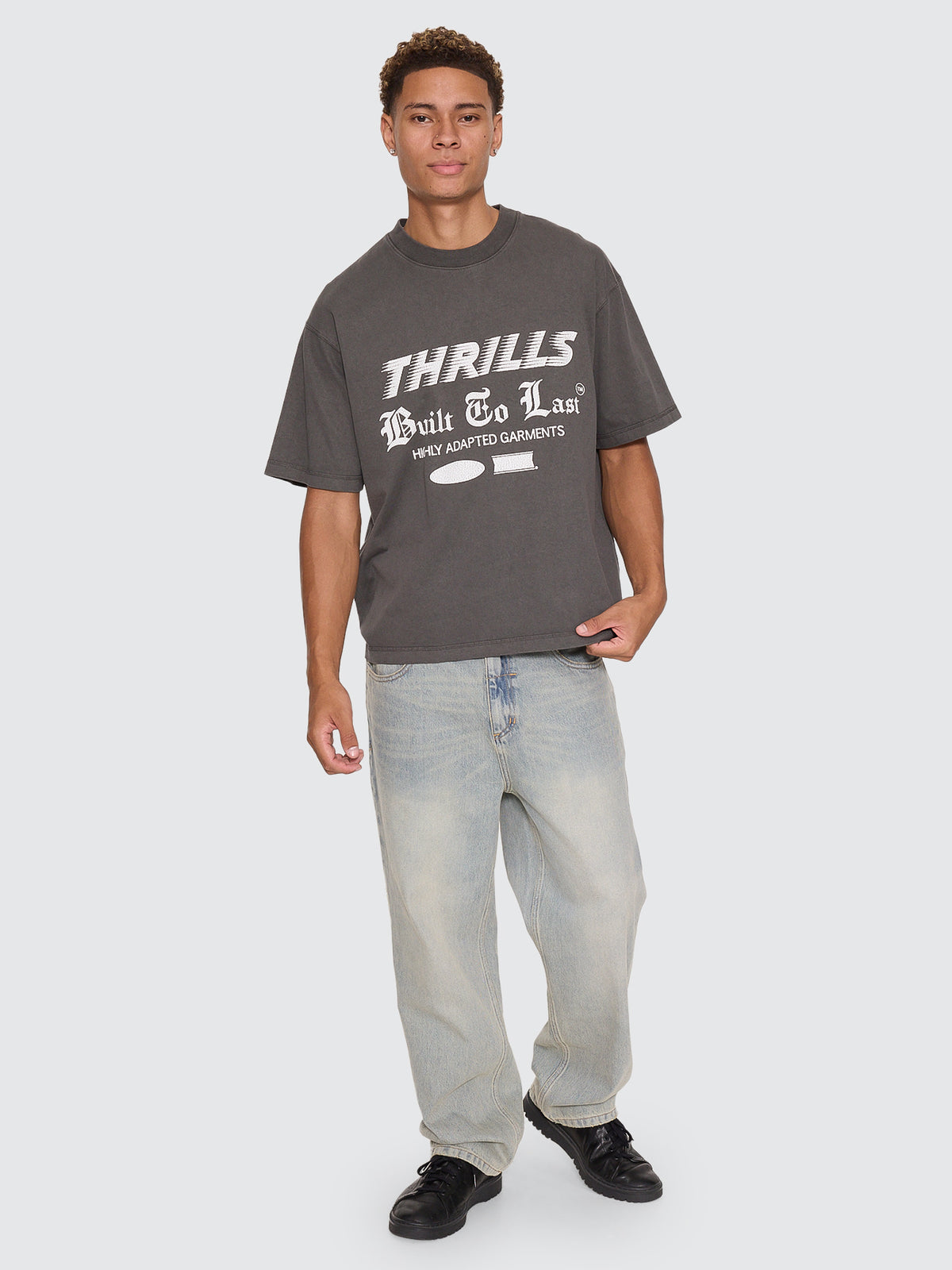 Thrills Co Built To Last Oversize Box Crop Tee - Merch Black in Merch Black