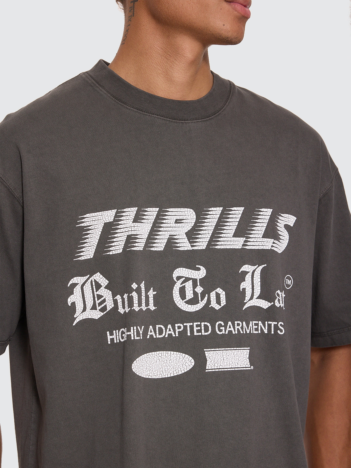 Thrills Co Built To Last Oversize Box Crop Tee - Merch Black in Merch Black