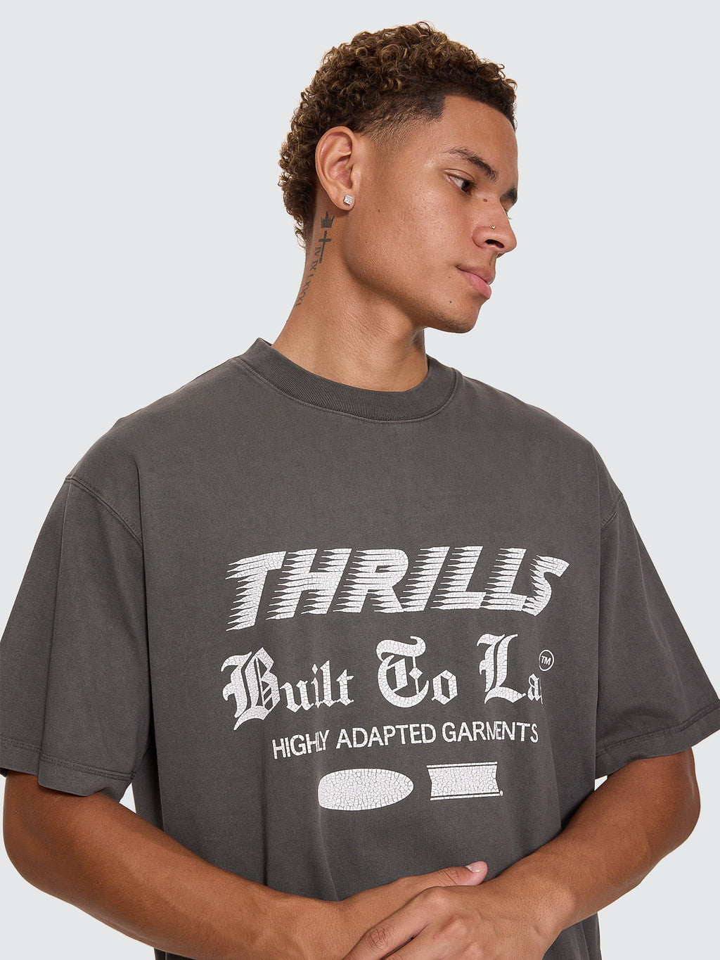 Thrills Co Built To Last Oversize Box Crop Tee - Merch Black in Merch Black
