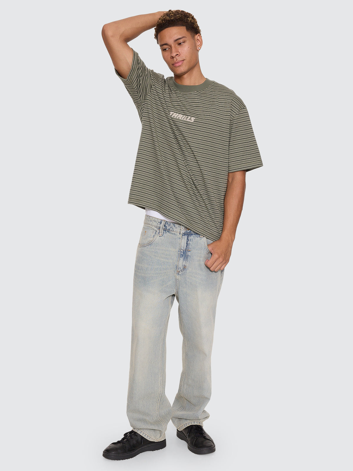 Thrills Co Built To Last Stripe Oversize Box Crop Tee - Beetle in Beetle