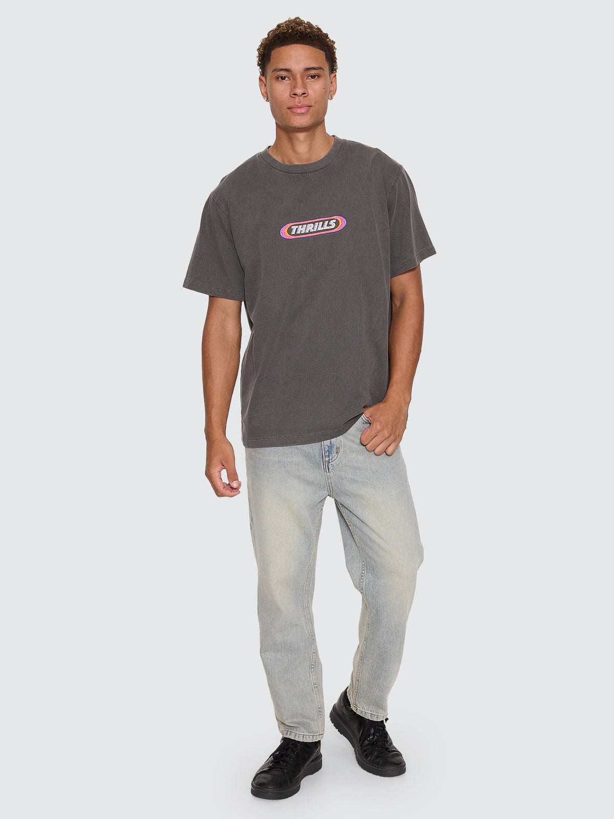 Thrills Co Built To Win Embro Merch Tee - Marble Black in Marble Black