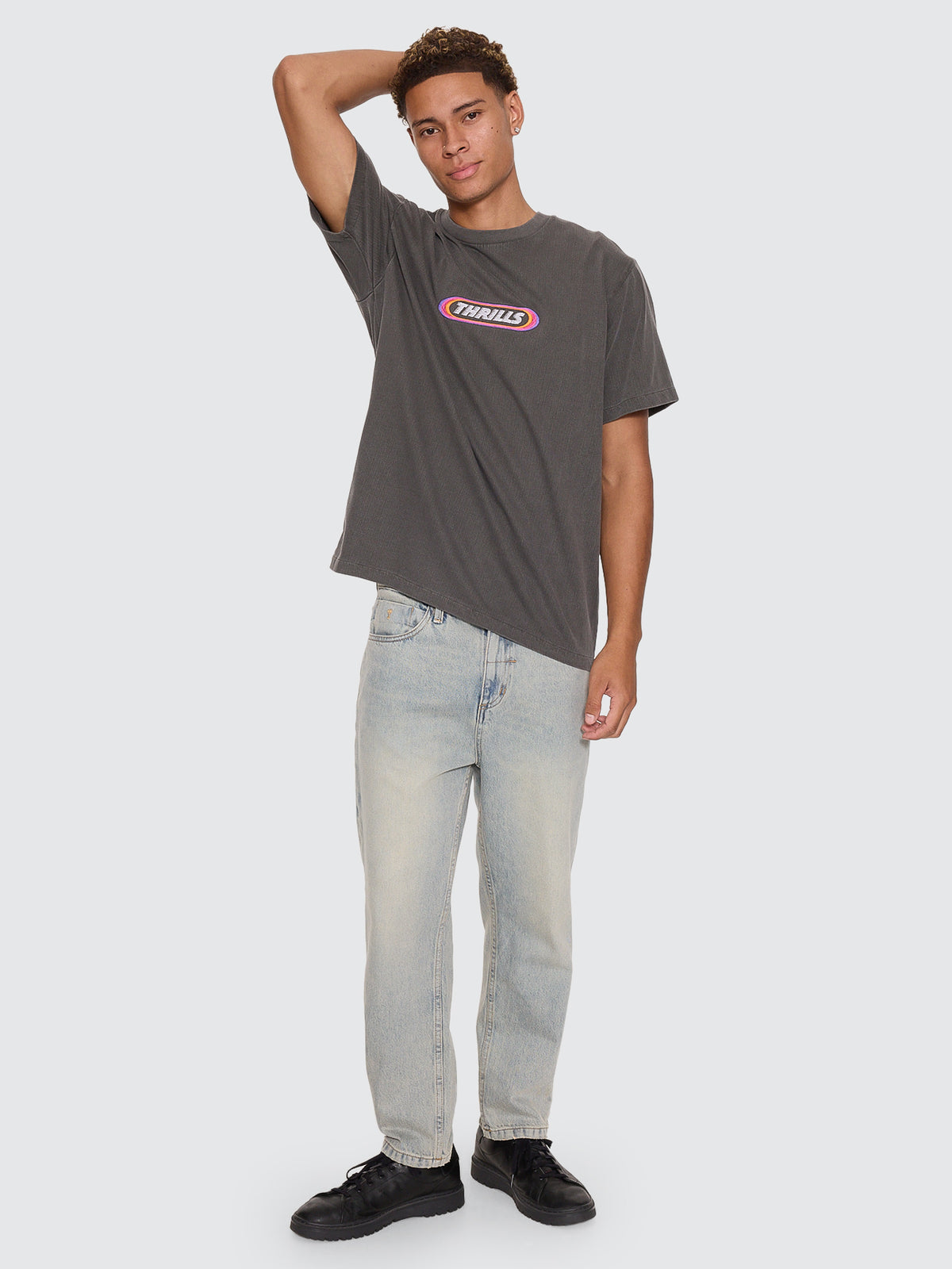 Thrills Co Built To Win Embro Merch Tee - Marble Black in Marble Black