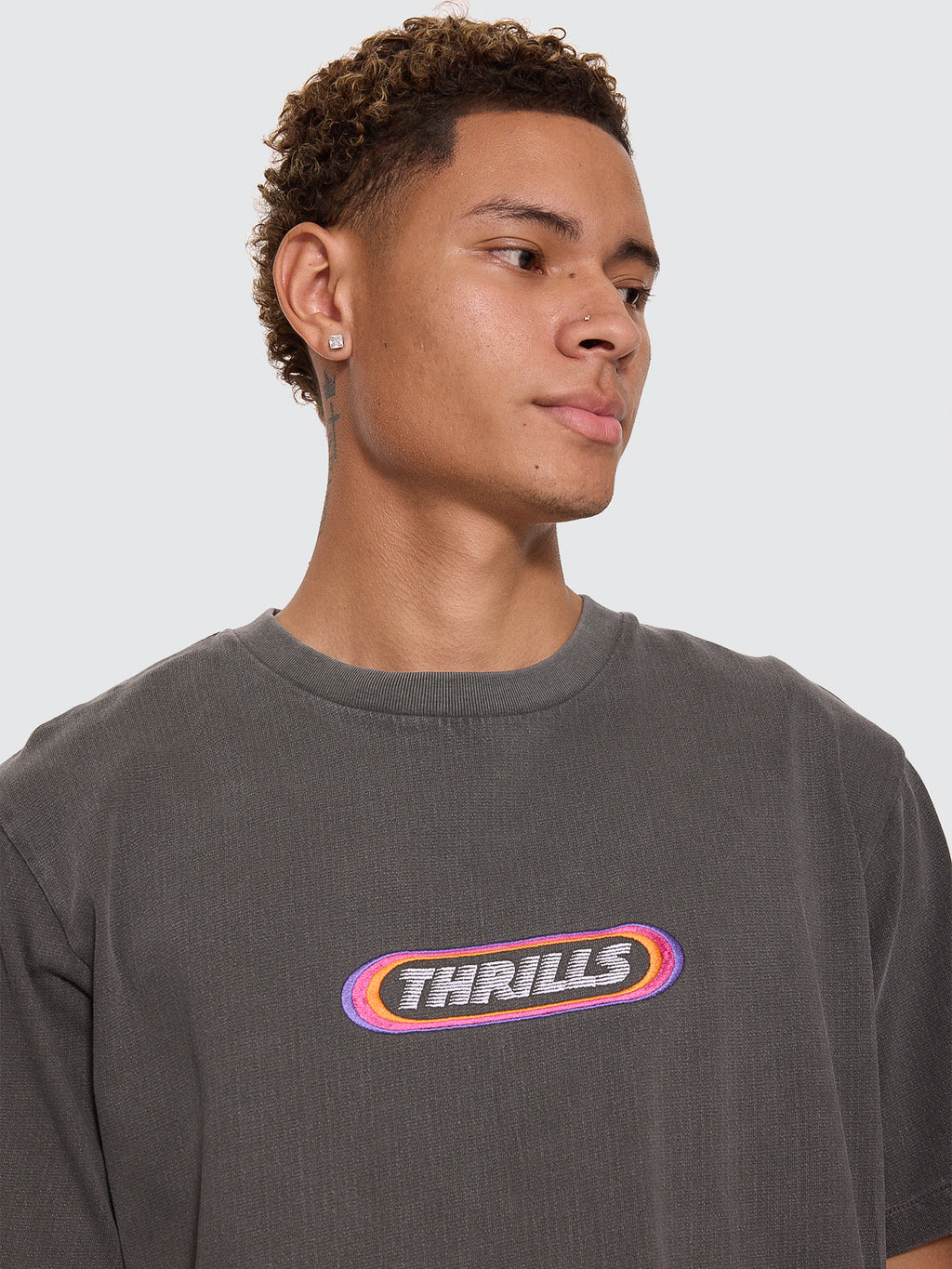 Thrills Co Built To Win Embro Merch Tee - Marble Black in Marble Black
